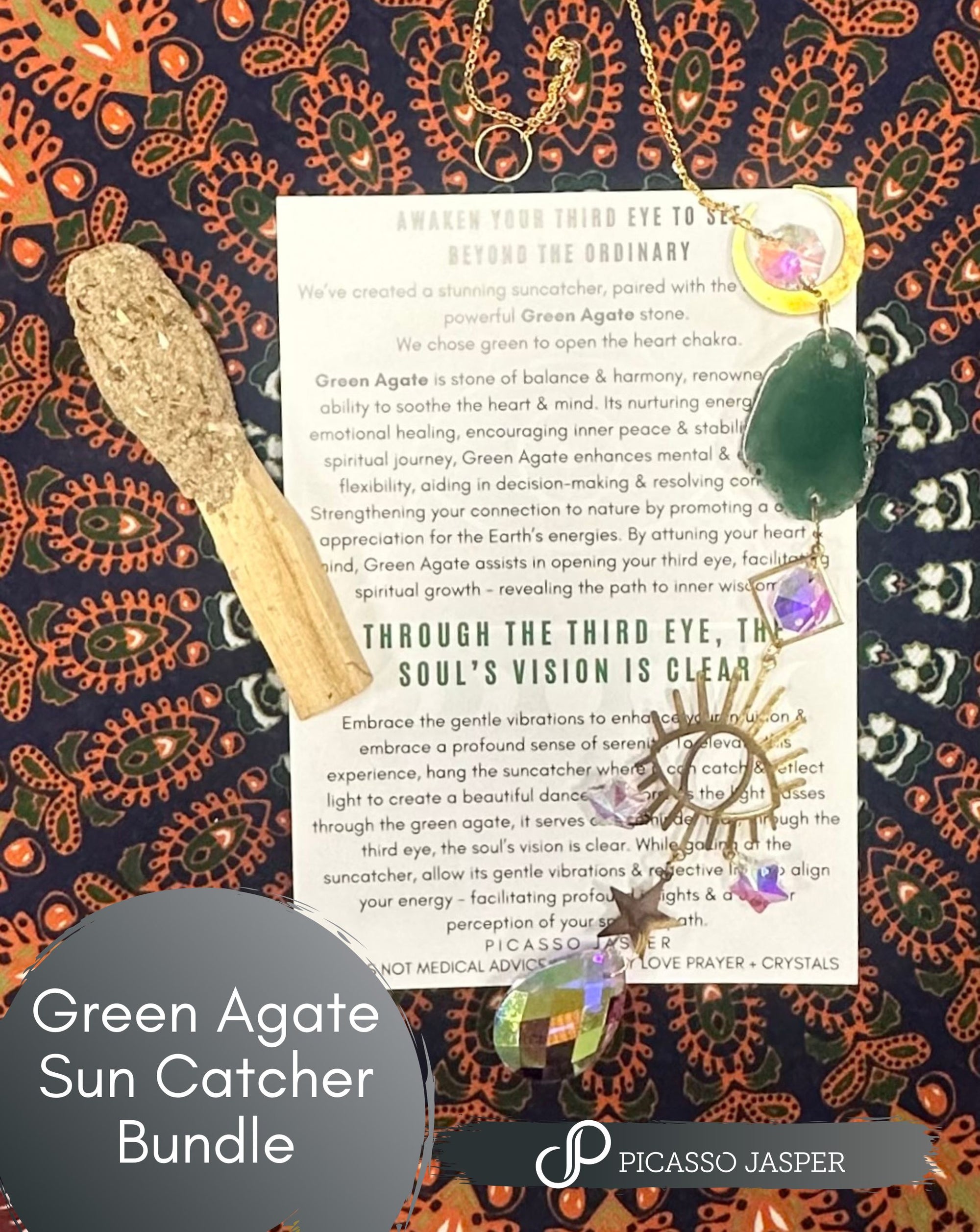 Ritual Bundle: Third Eye + Agate Crystal Sun Catcher & Palo Santo Cleansing 'Pop': Clarity & Balance