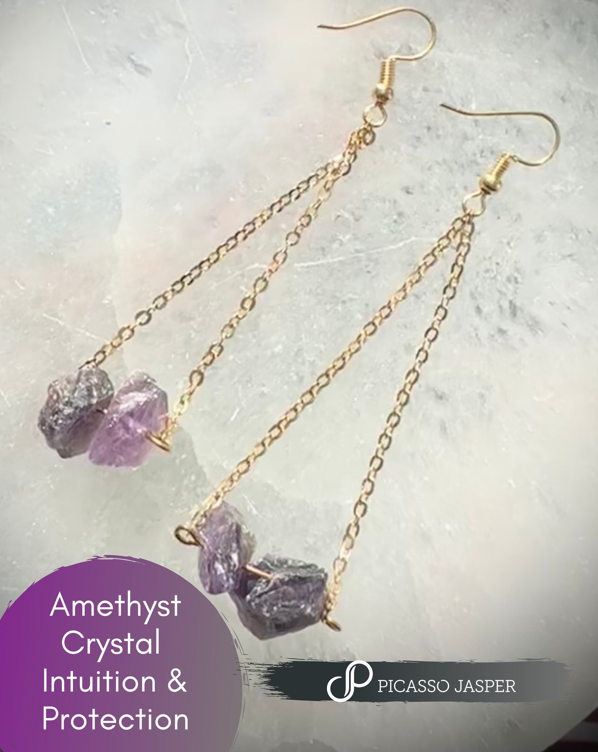 Raw Amethyst Crystal Cluster, Earrings: Intuition & Protection