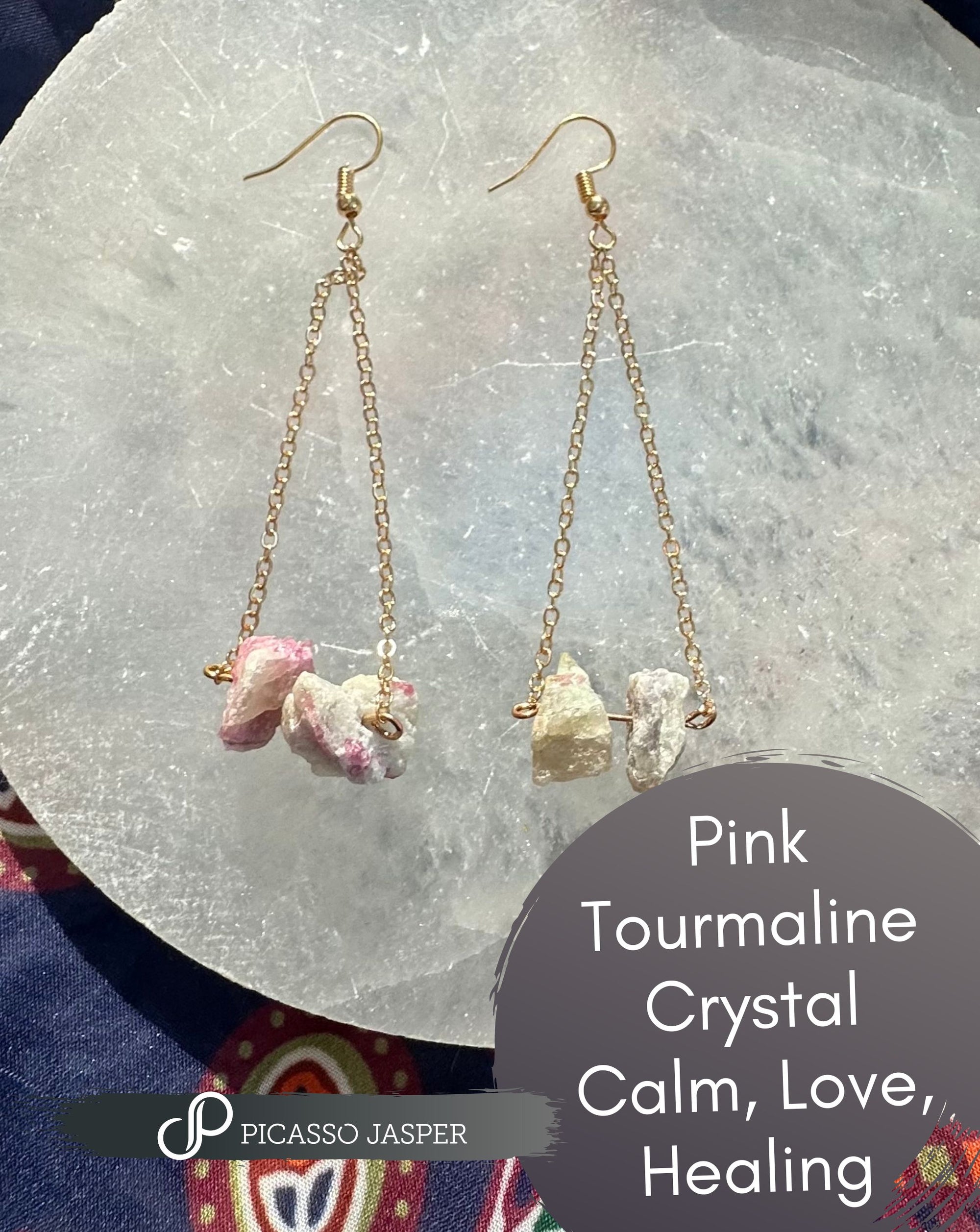 Raw Pink Tourmaline Crystal Cluster, Earrings: Calm, Love, Healing
