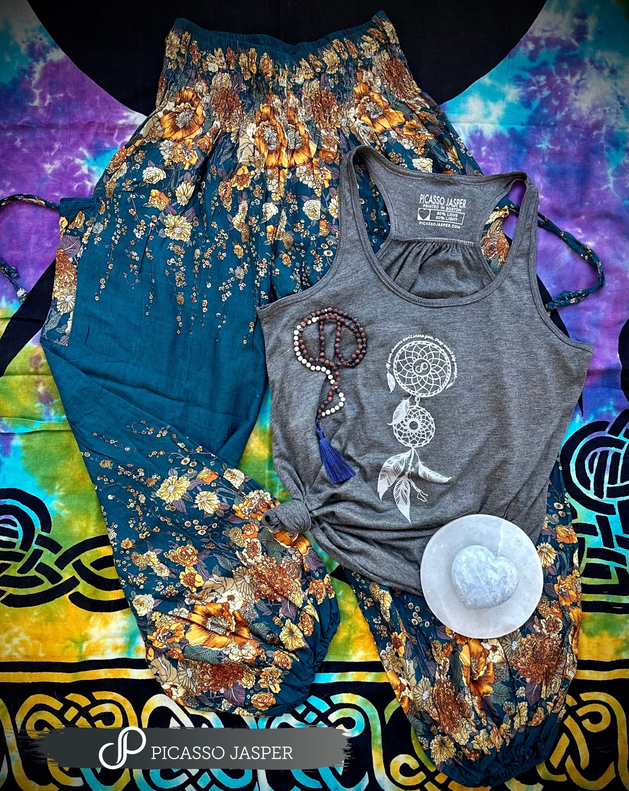 Dream Catcher, Gray Flowy Racerback Tank