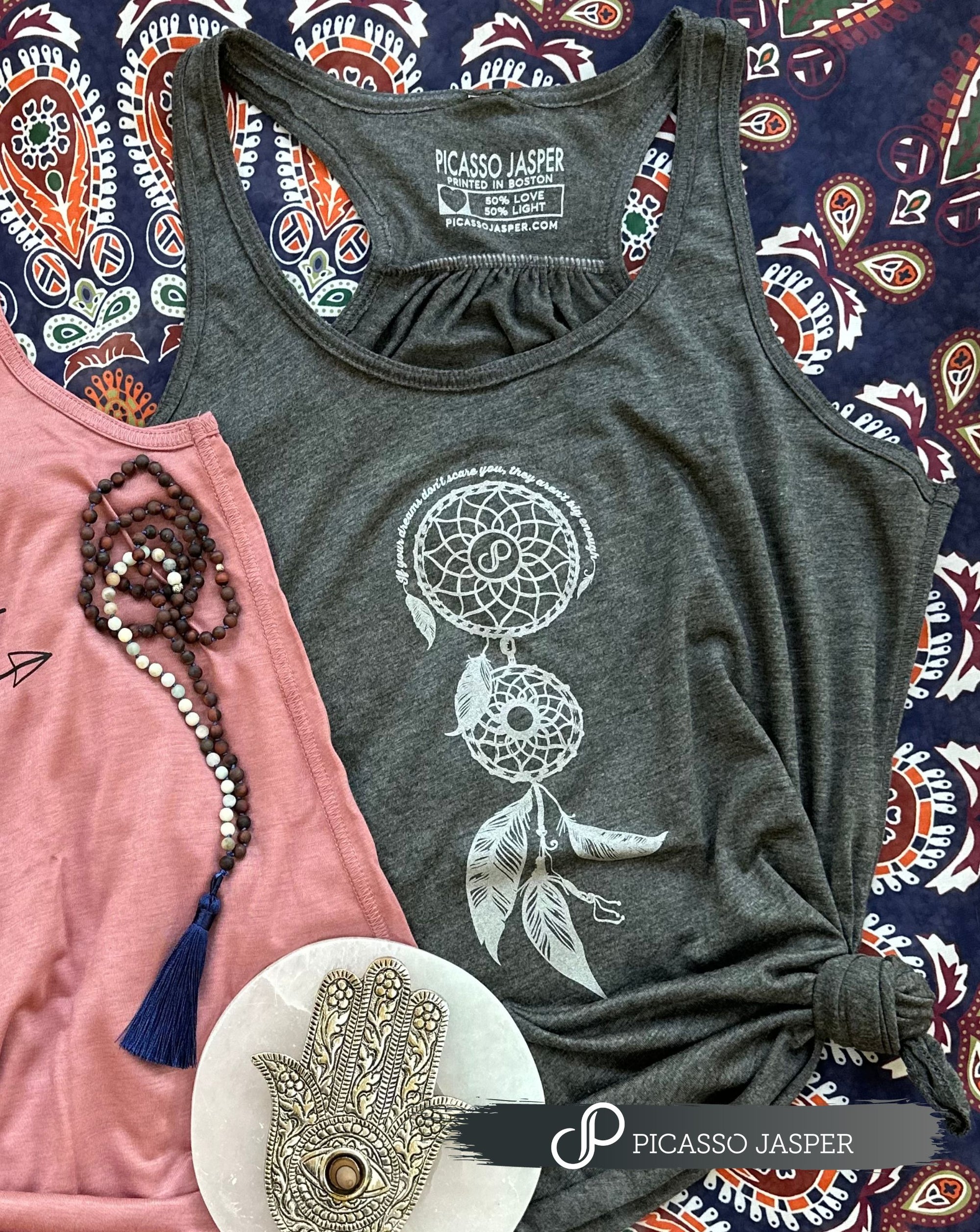 Dream Catcher, Gray Flowy Racerback Tank