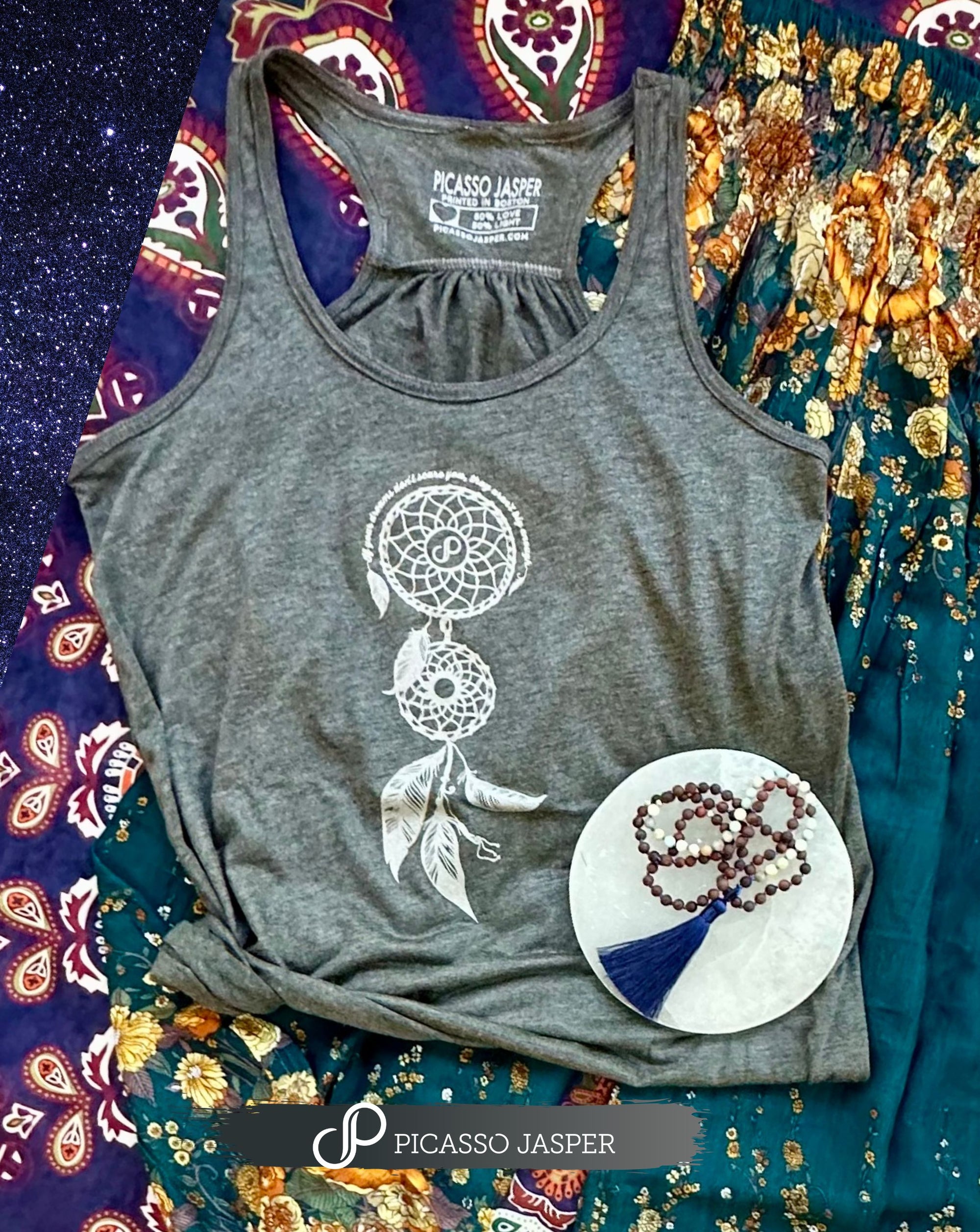 Dream Catcher, Gray Flowy Racerback Tank