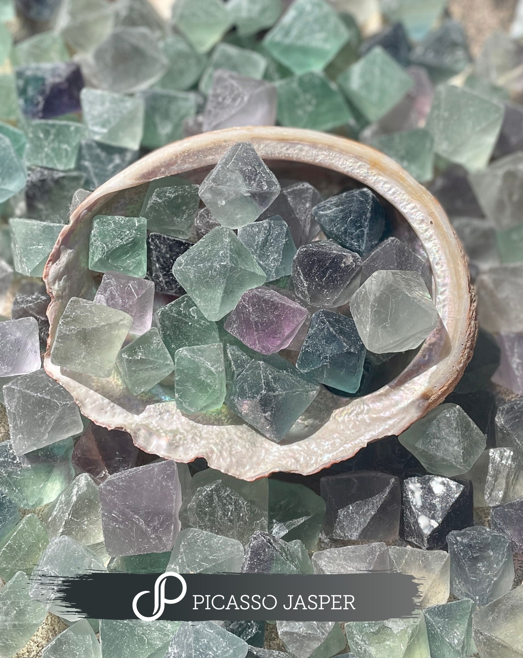 Fluorite- Go with the Flow, Octahedron Shape Tumble Stone