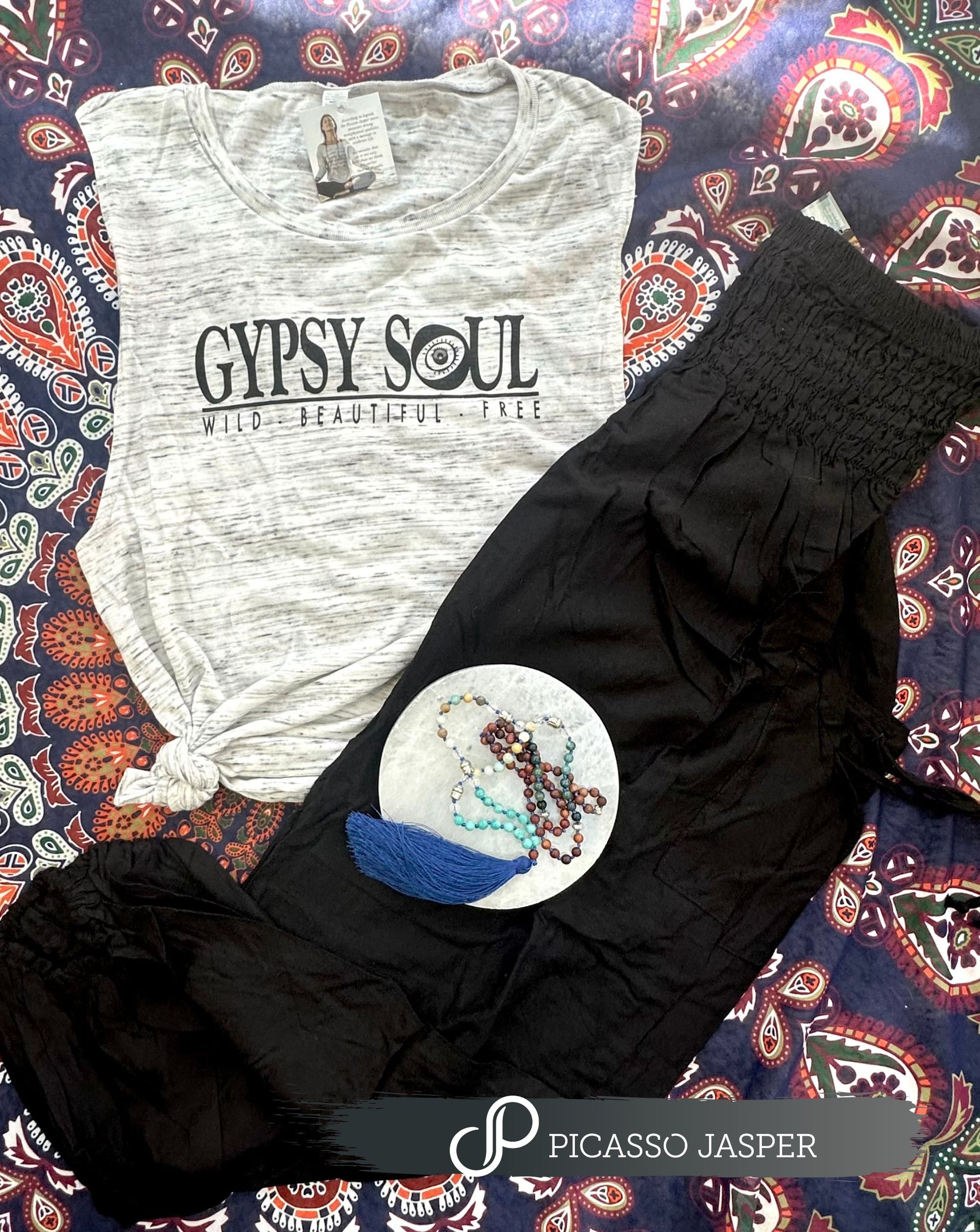 Gypsy Soul Muscle Tank + Black Rayon Pant + Crystal- Bundle!