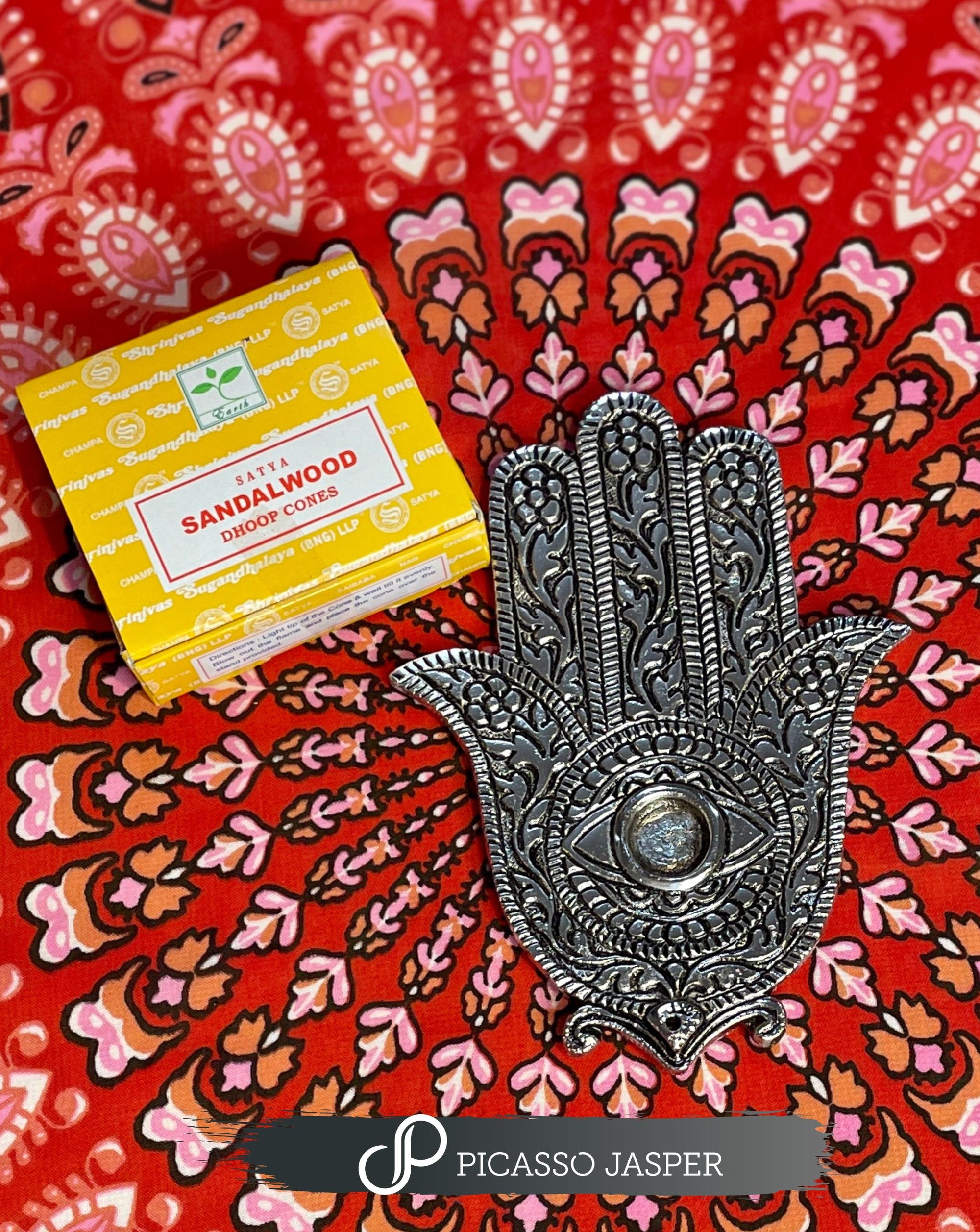 Hamsa Incense Stick or Cone Holder + Sandalwood Incense Cones