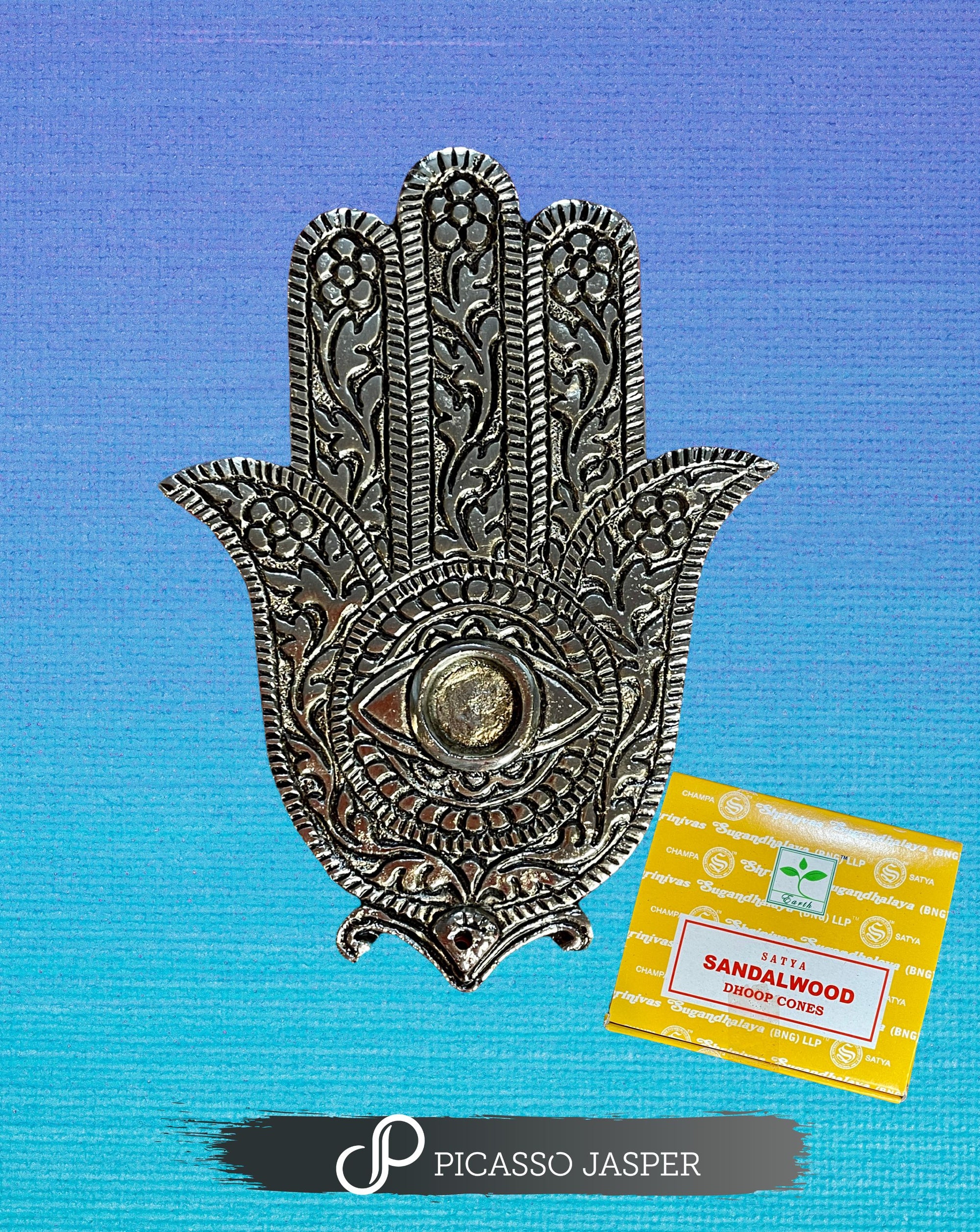Hamsa Incense Stick or Cone Holder + Sandalwood Incense Cones