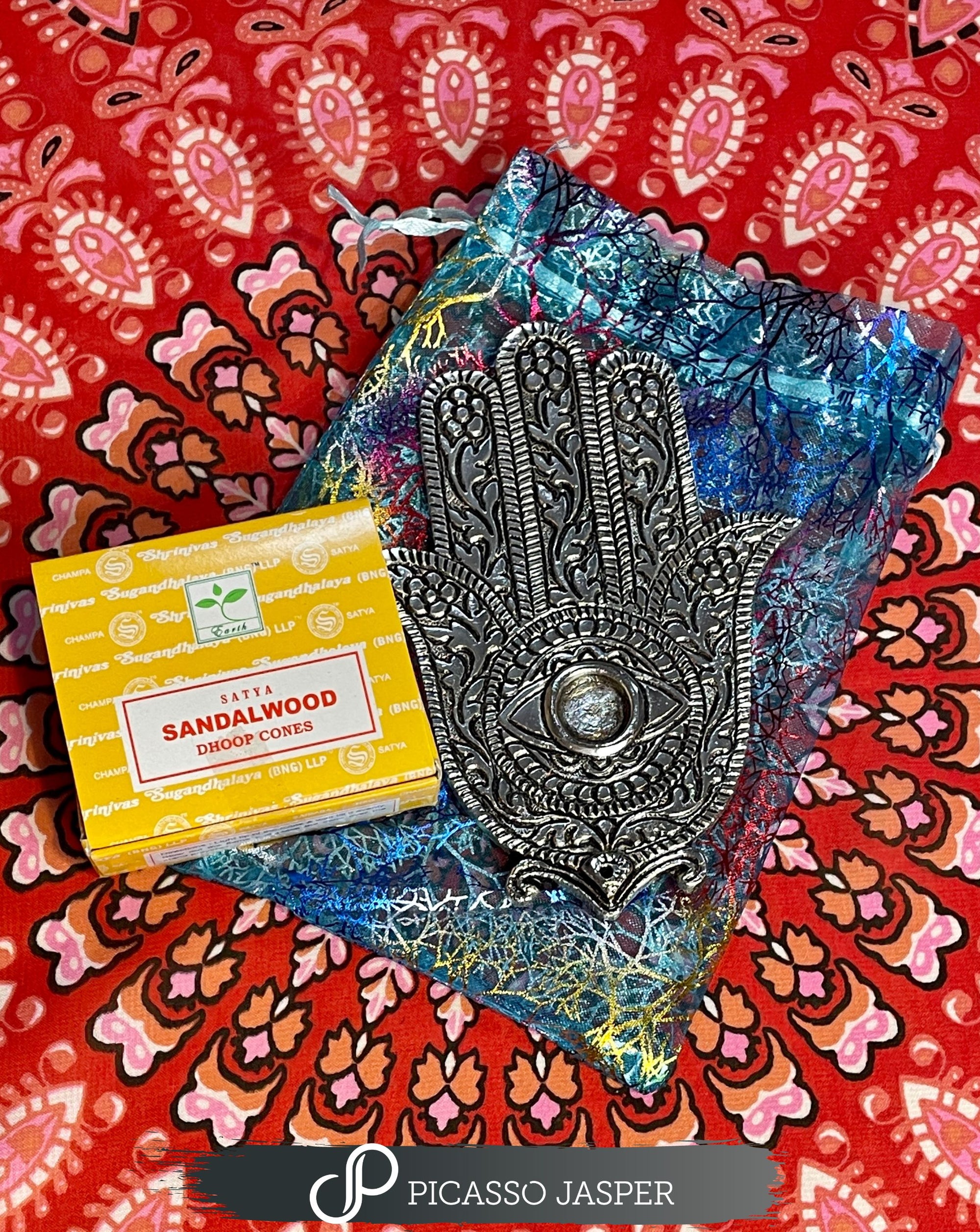 Hamsa Incense Stick or Cone Holder + Sandalwood Incense Cones