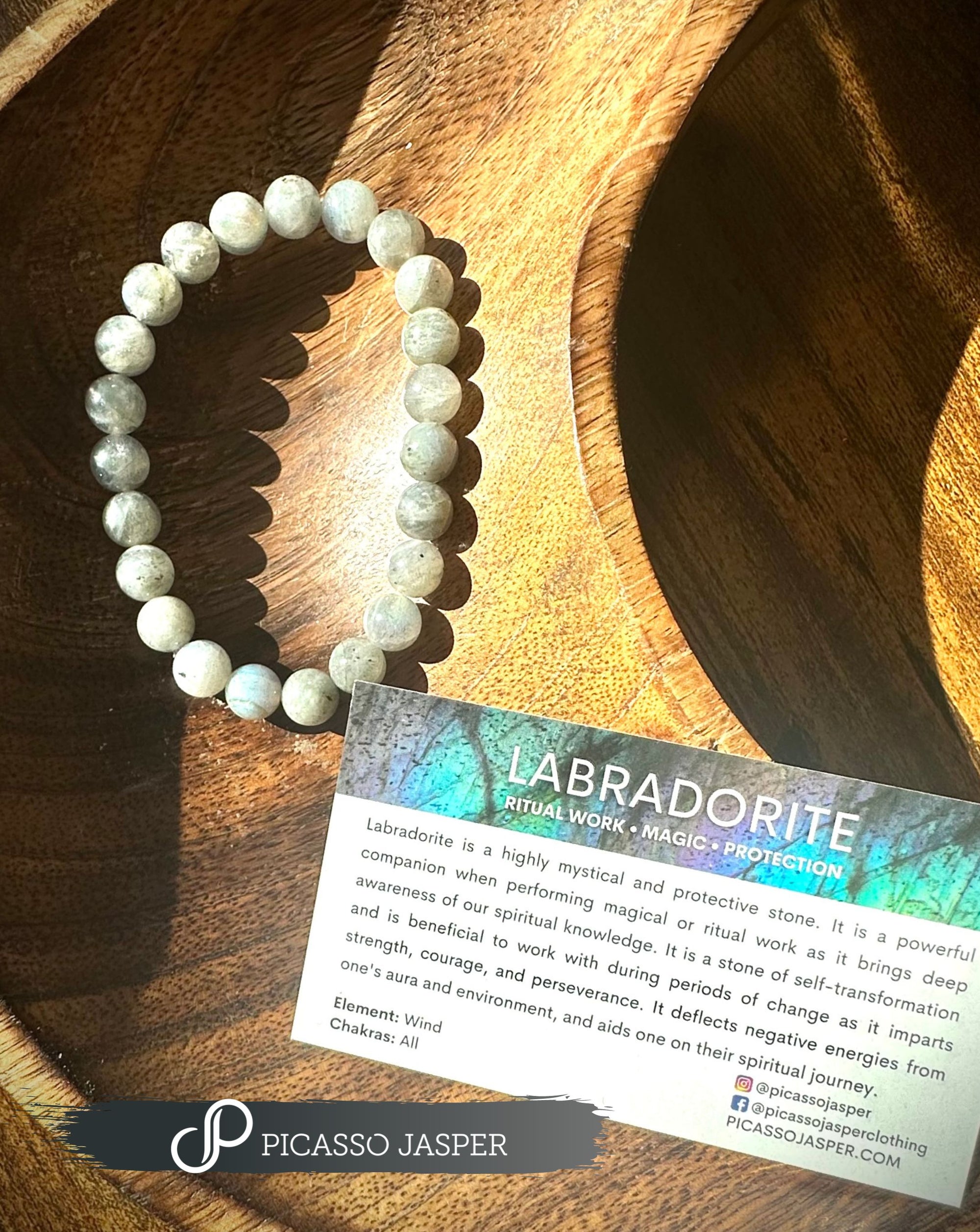 Labradorite Bracelet, 6mm or 8mm bead: Intuition + Protection