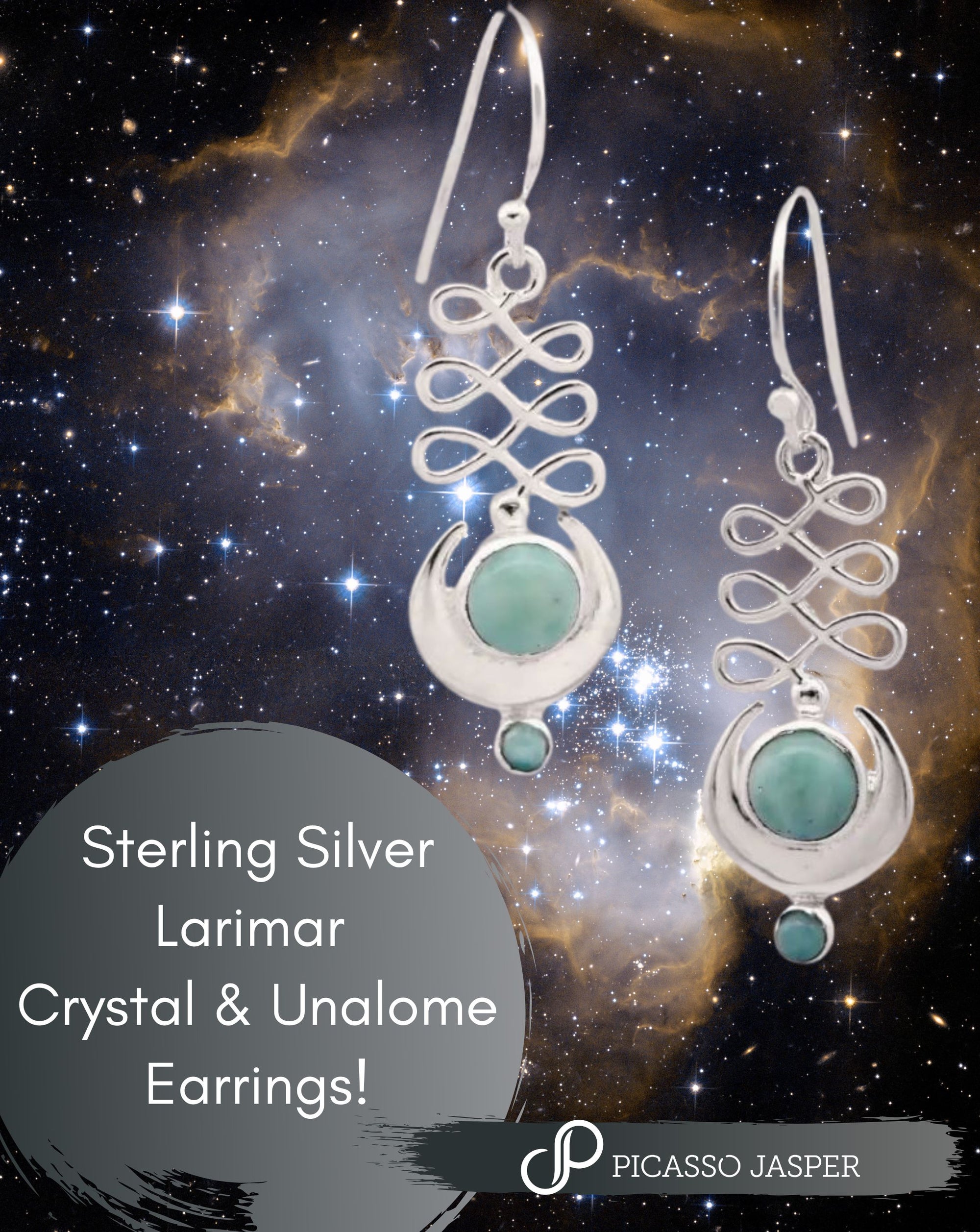 Sterling Silver: Larimar Crystal & Unalome Earrings: Peace Serenity & Calm