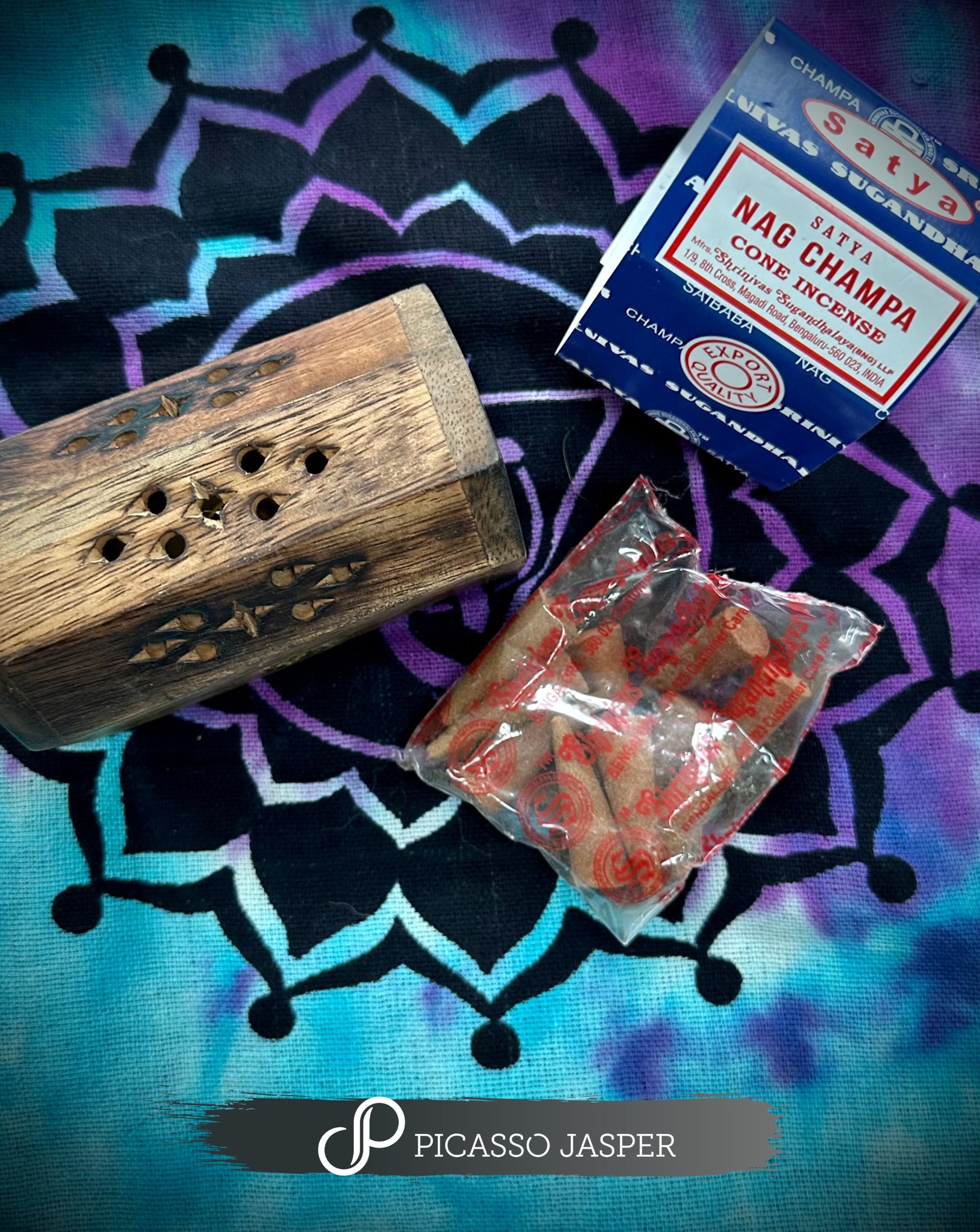 Nag Champa Incense Cones + Mini Wood Burner
