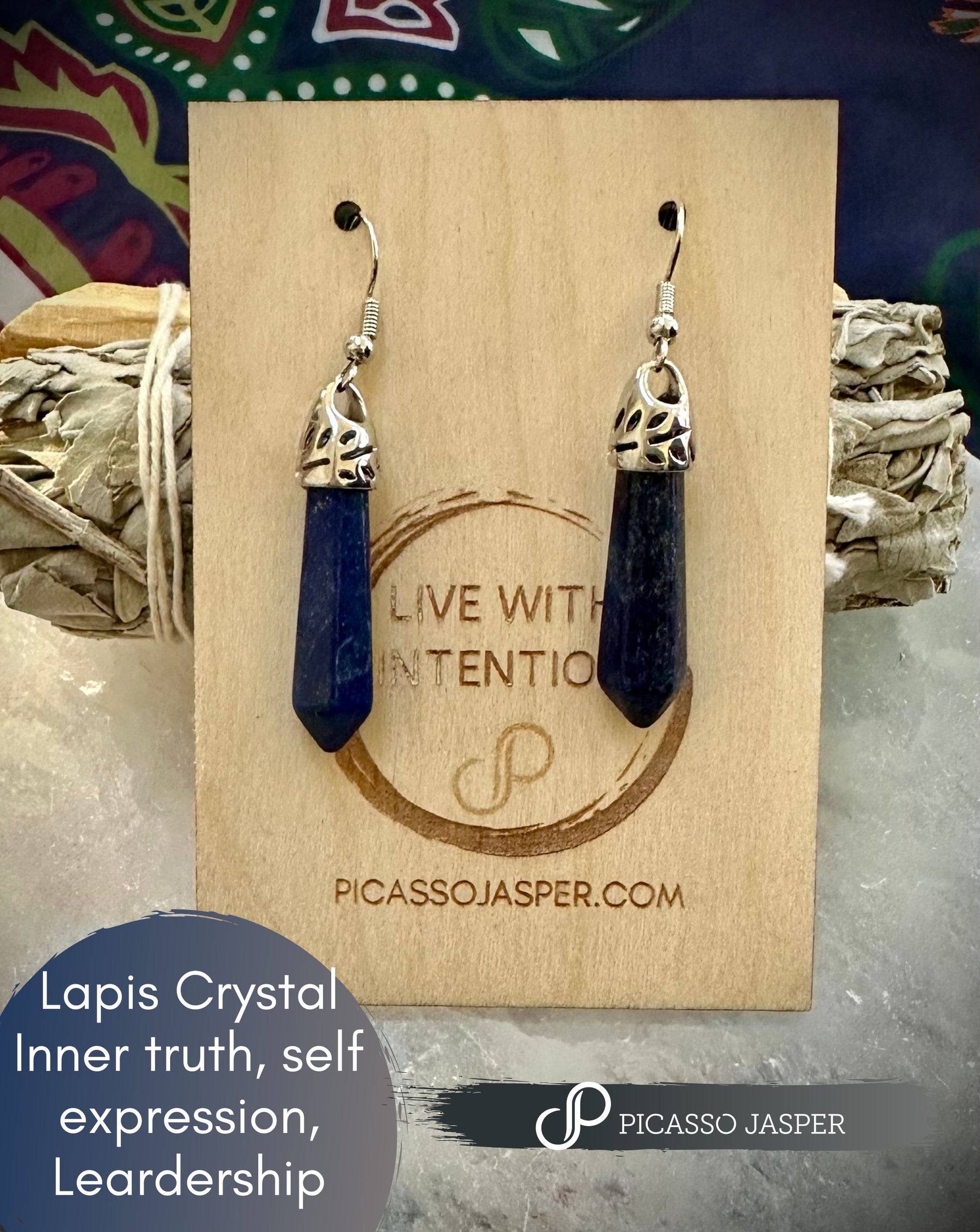 Lapis Lazuli Crystal Point, Earrings- Inner Truth, Truth, Leadership