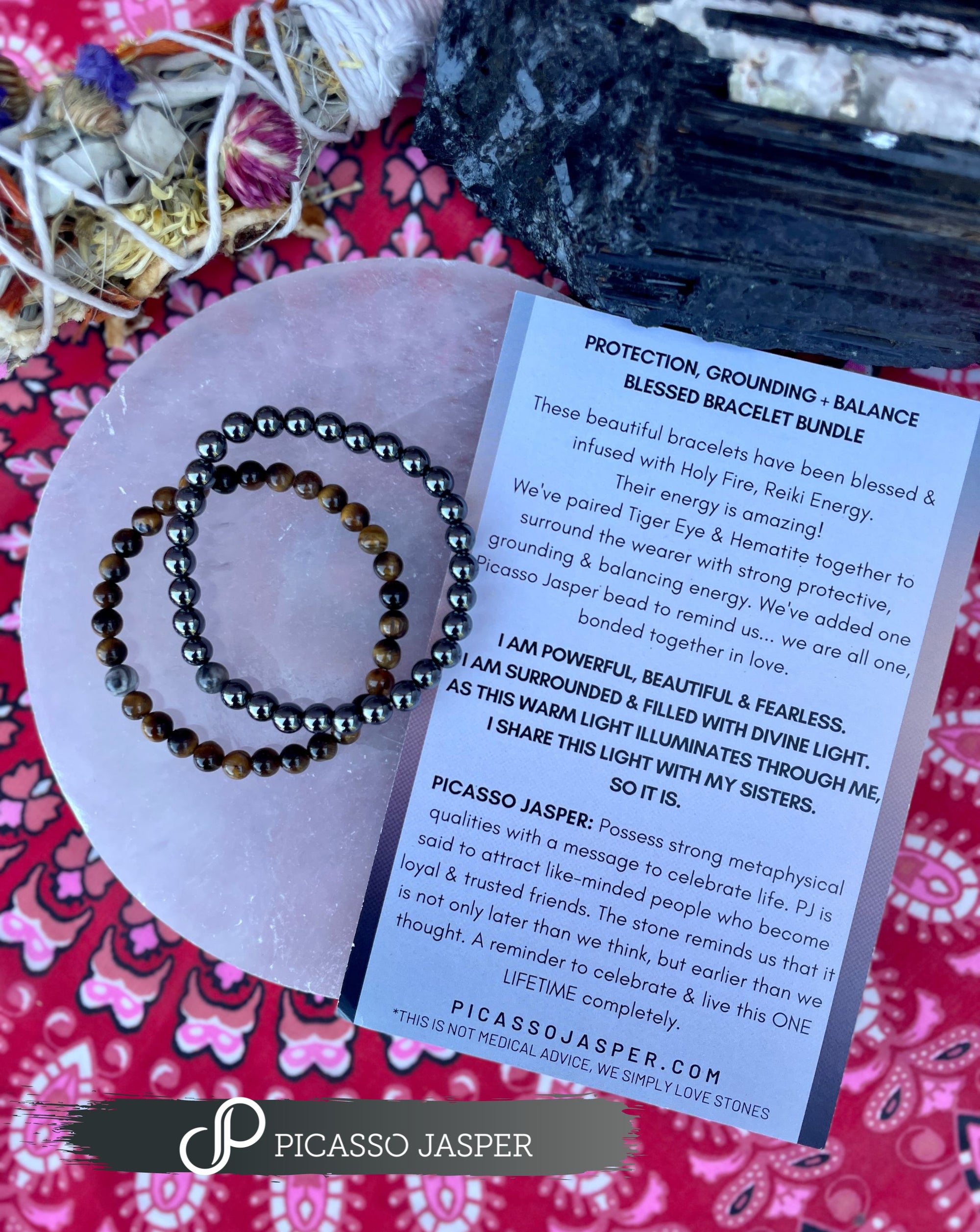 Reiki Infused: Protection, Grounding + Balance Bracelet Set