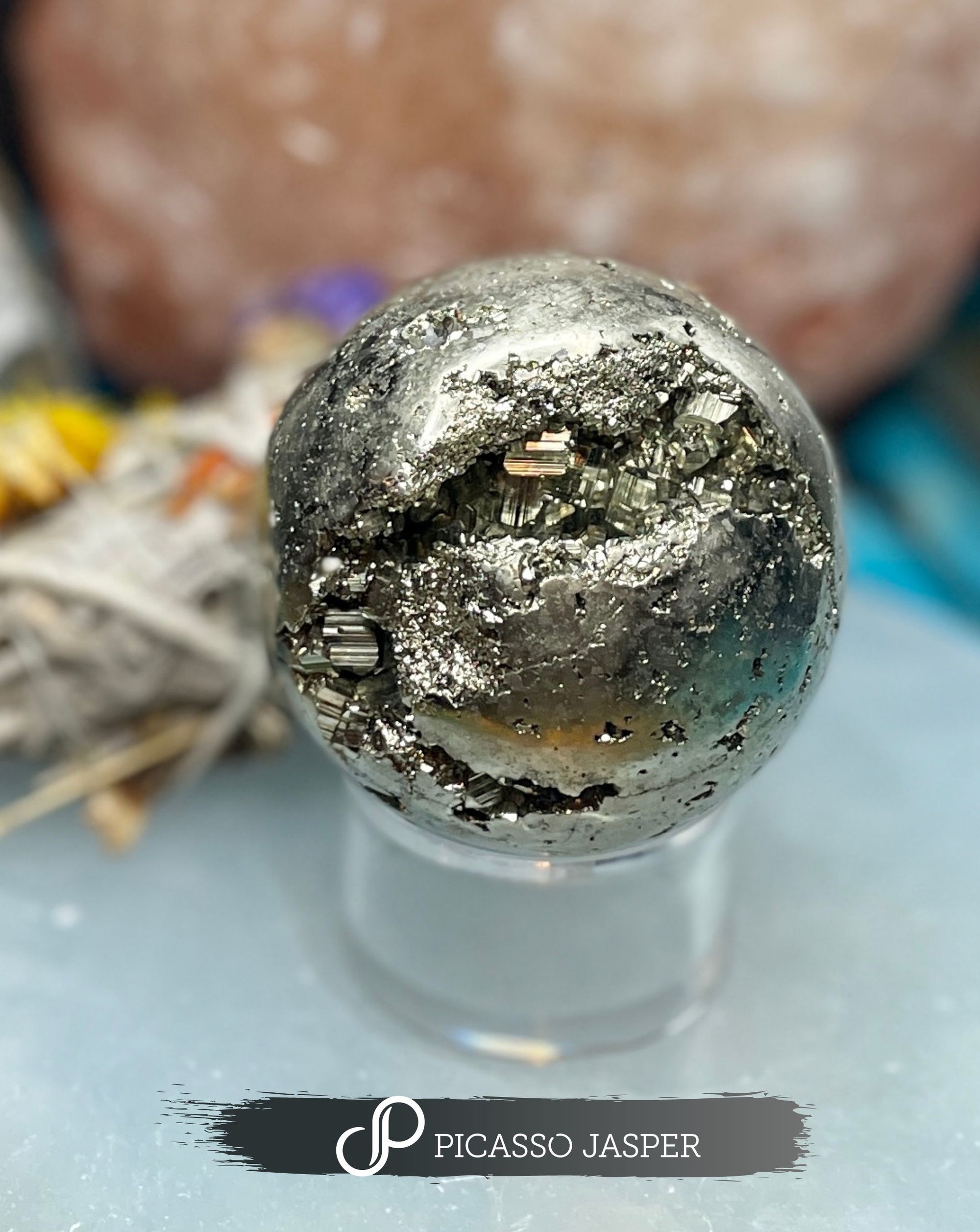 Pyrite Crystal Egg Sphere, Attract Abundance + Luck + Money