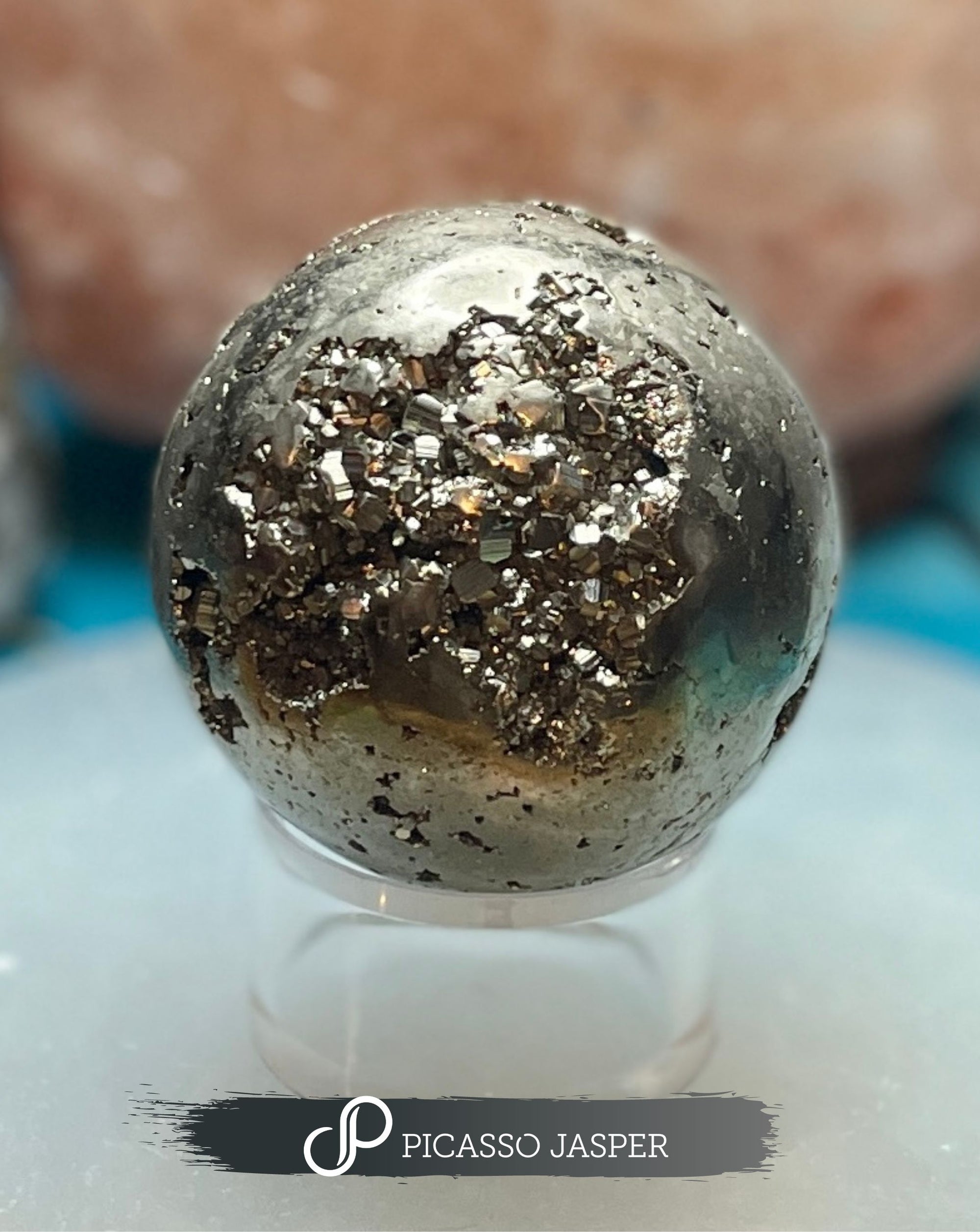 Pyrite Crystal Egg Sphere, Attract Abundance + Luck + Money
