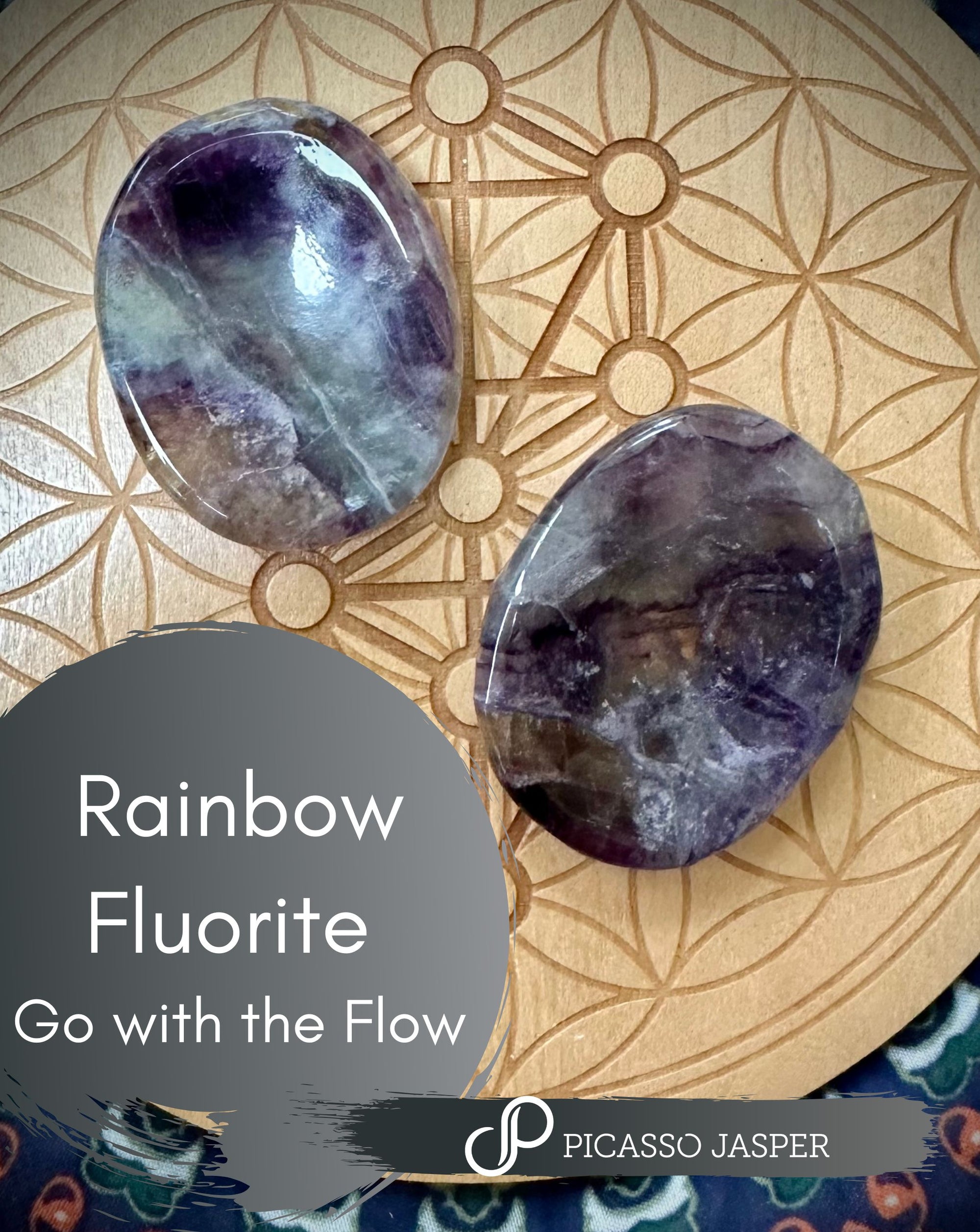 Rainbow or Green Fluorite Worry Stone: Go with the Flow