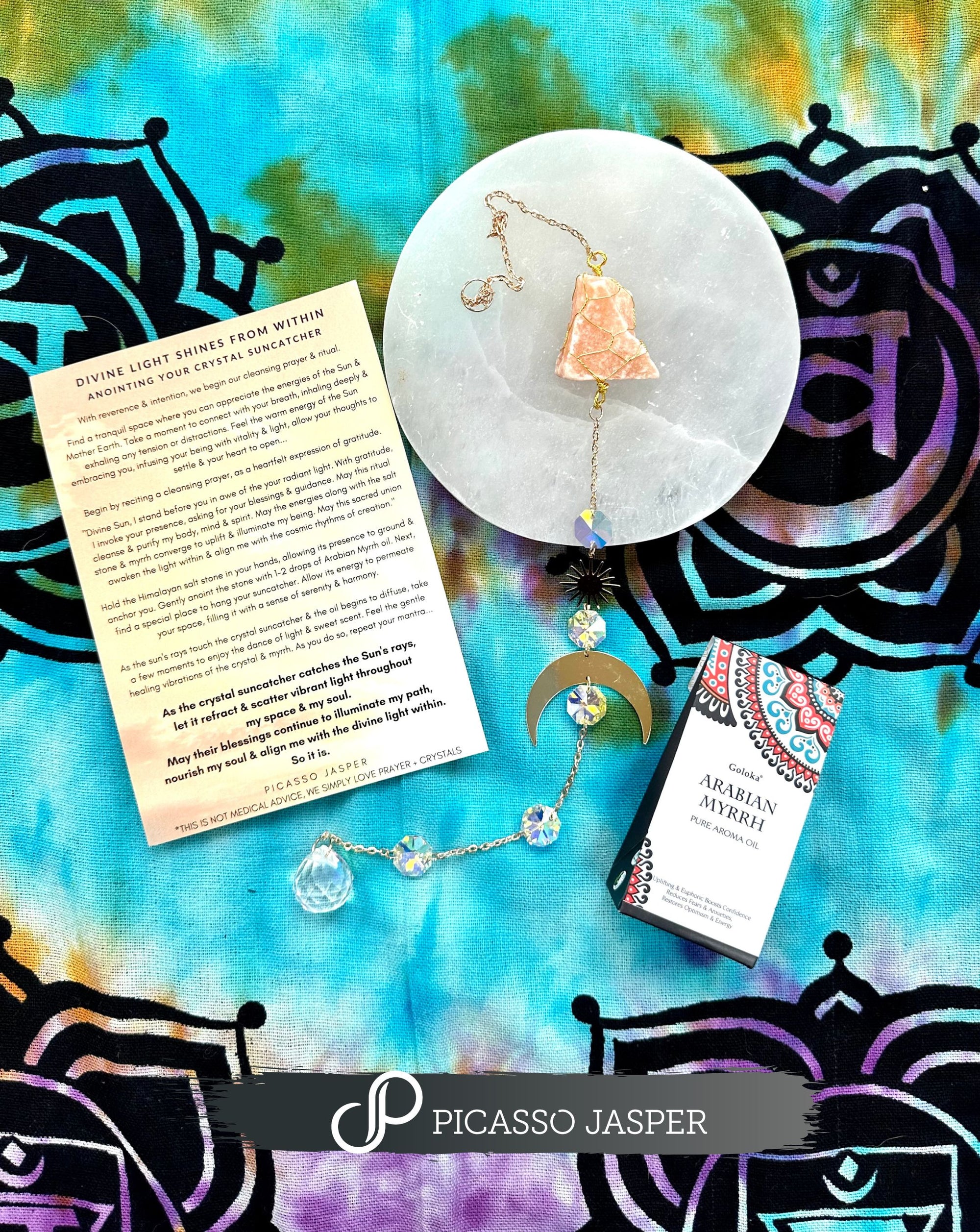 Himalayan Salt Stone + Crystal Sun Catcher & Aromatherapy Oil, Kit