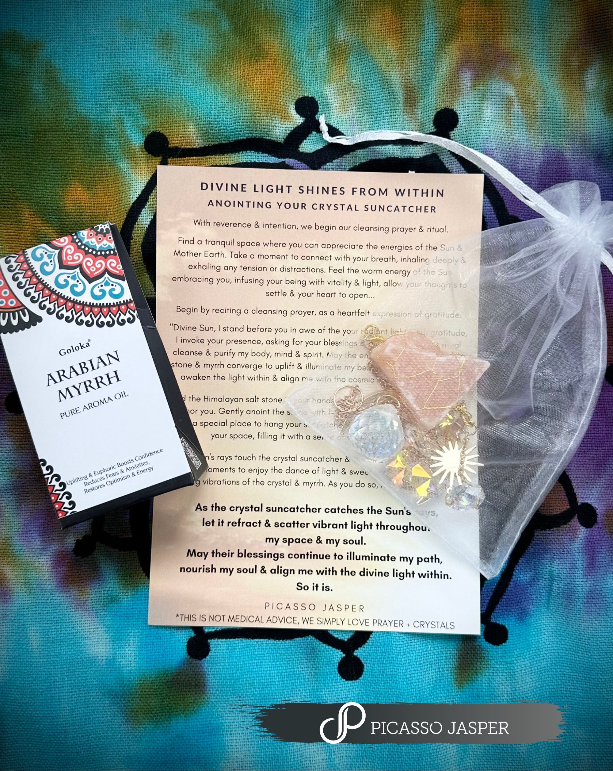 Himalayan Salt Stone + Crystal Sun Catcher & Aromatherapy Oil, Kit