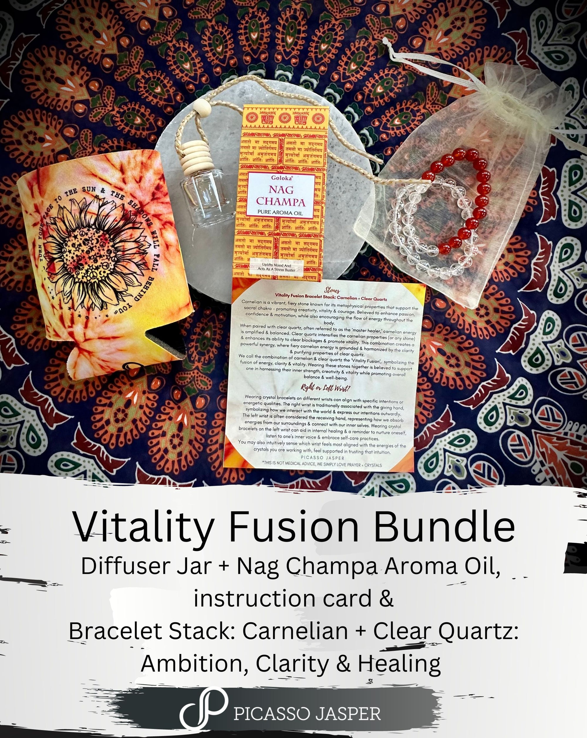 Vitality Fusion: Bracelet Stack & Nag Champa Diffuser, Ritual: Ambition, Clarity & Healing