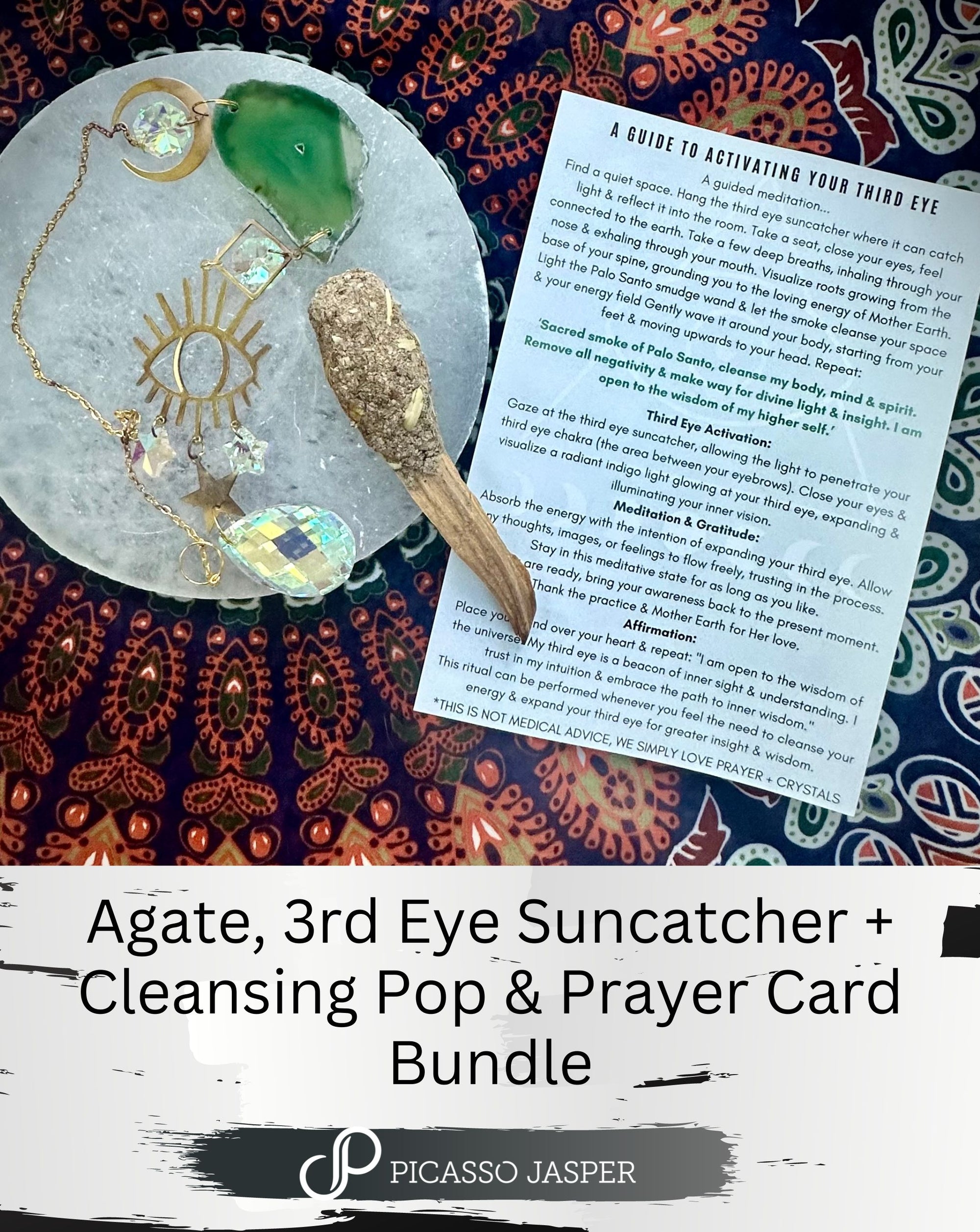 Ritual Bundle: Third Eye + Agate Crystal Sun Catcher & Palo Santo Cleansing 'Pop': Clarity & Balance