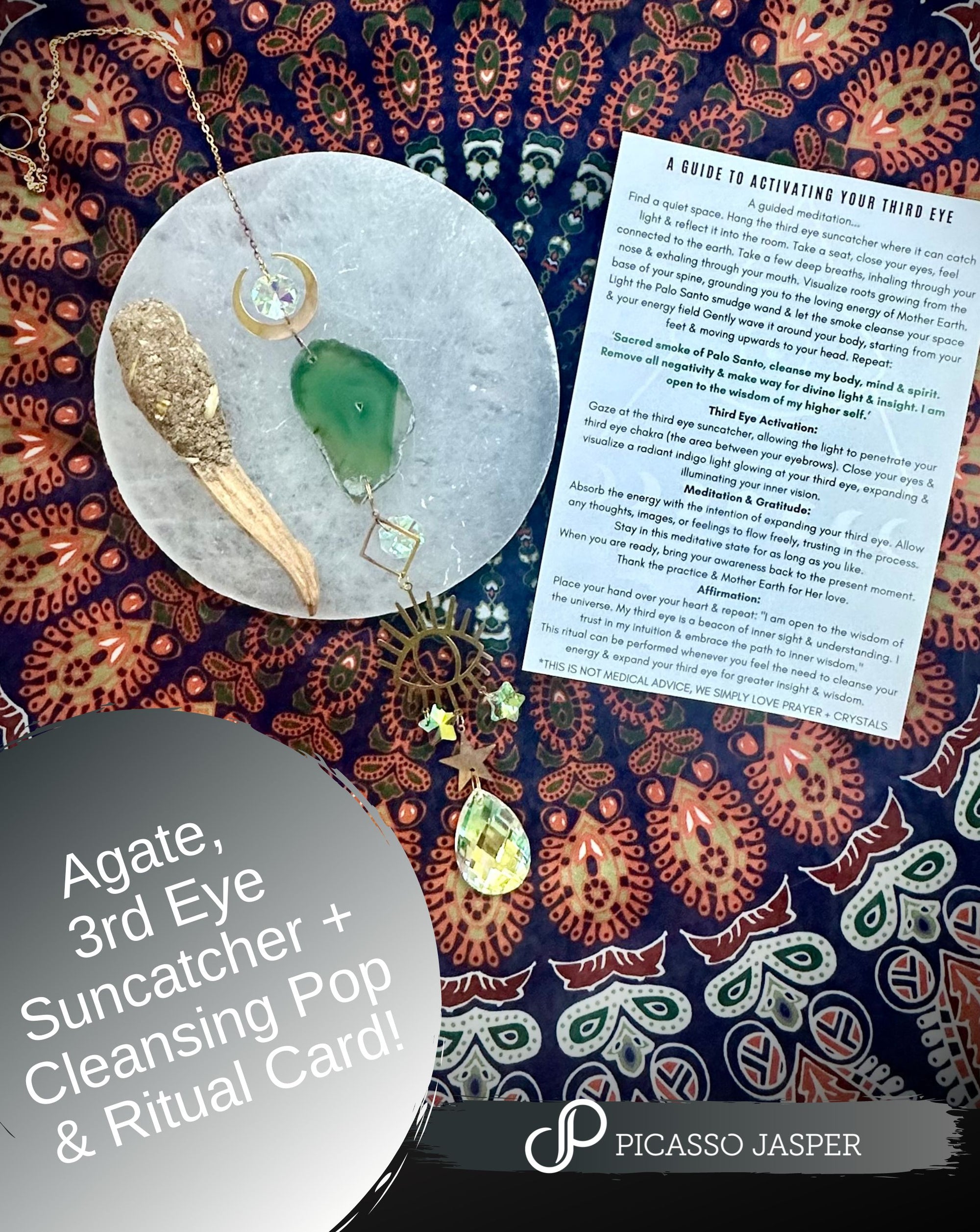Ritual Bundle: Third Eye + Agate Crystal Sun Catcher & Palo Santo Cleansing 'Pop': Clarity & Balance