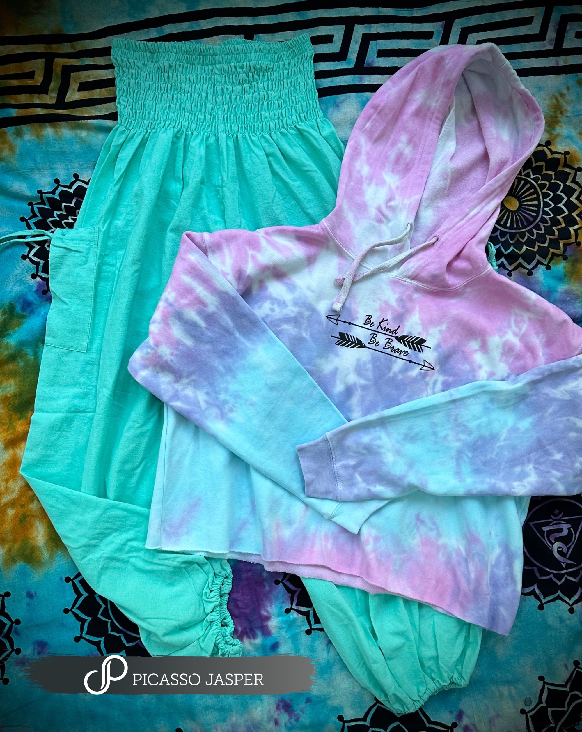 Last Few! Be Kind, Be Brave- Tie Dye Crop Hoodie