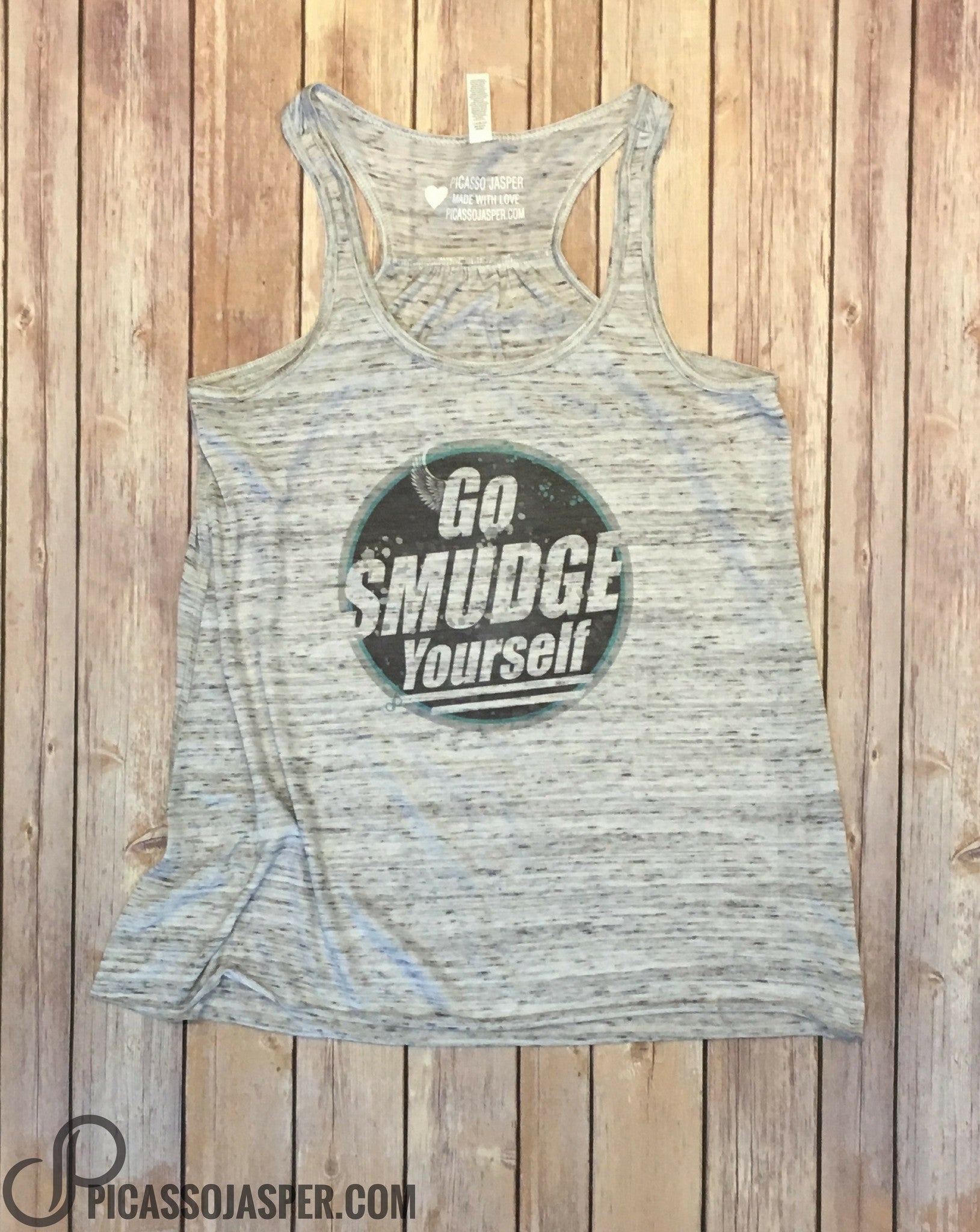 Go Smudge Yourself, Marble Gray Racerback, Tank
