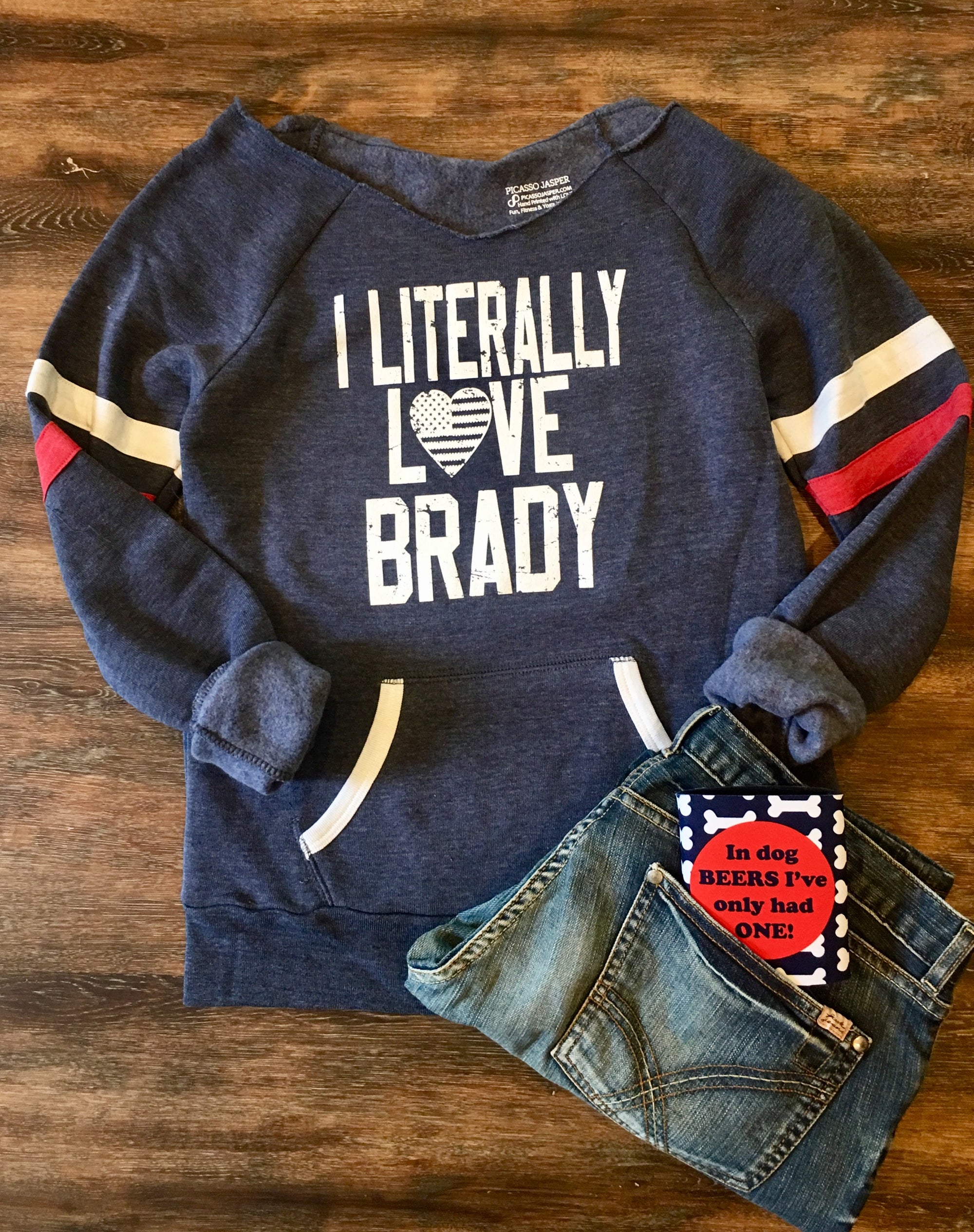I LITERALLY LOVE BRADY, Dancer neckline sweatshirt