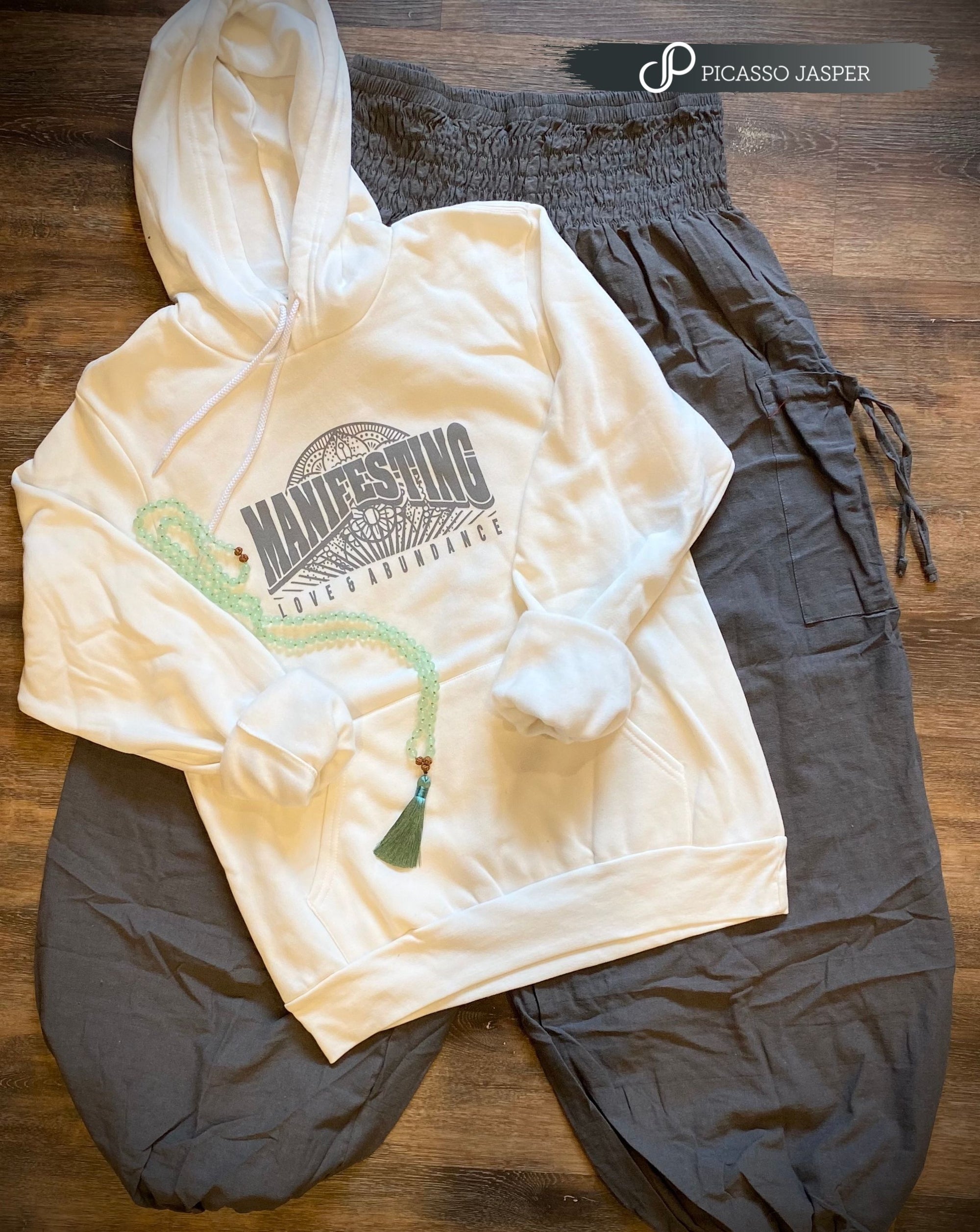 Manifesting Love & Abundance + Gray Cotton Magic Pants + Crystal, Sweatshirt Bundle!