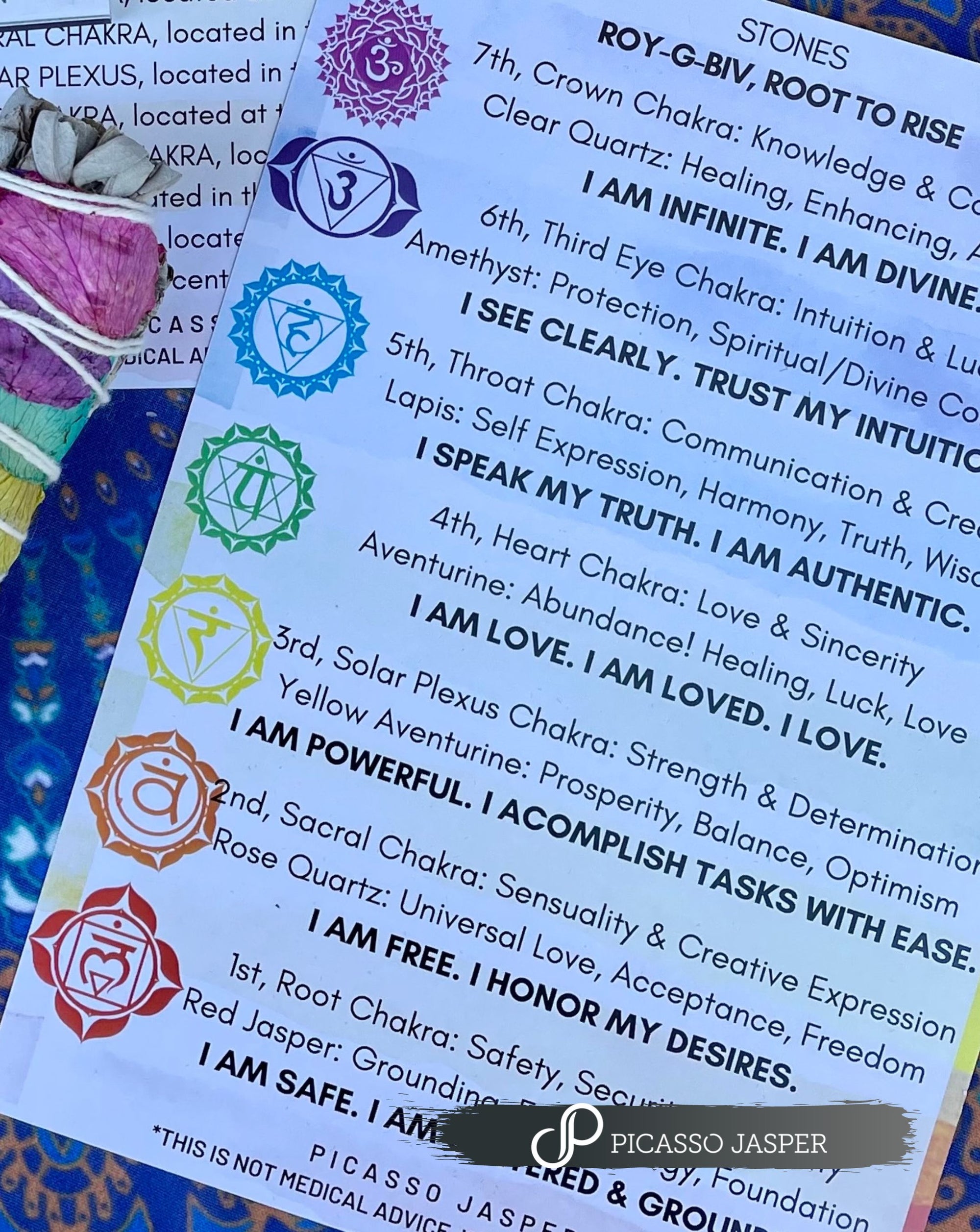 Chakra Stone Set + Sage & Meditation Card Bundle