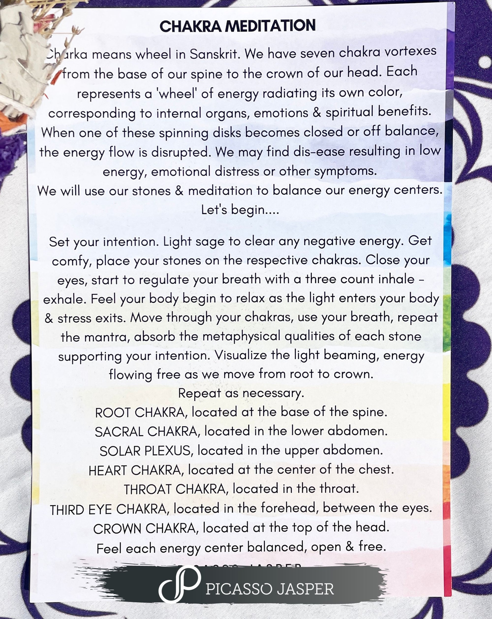Chakra Stone Set + Sage & Meditation Card Bundle