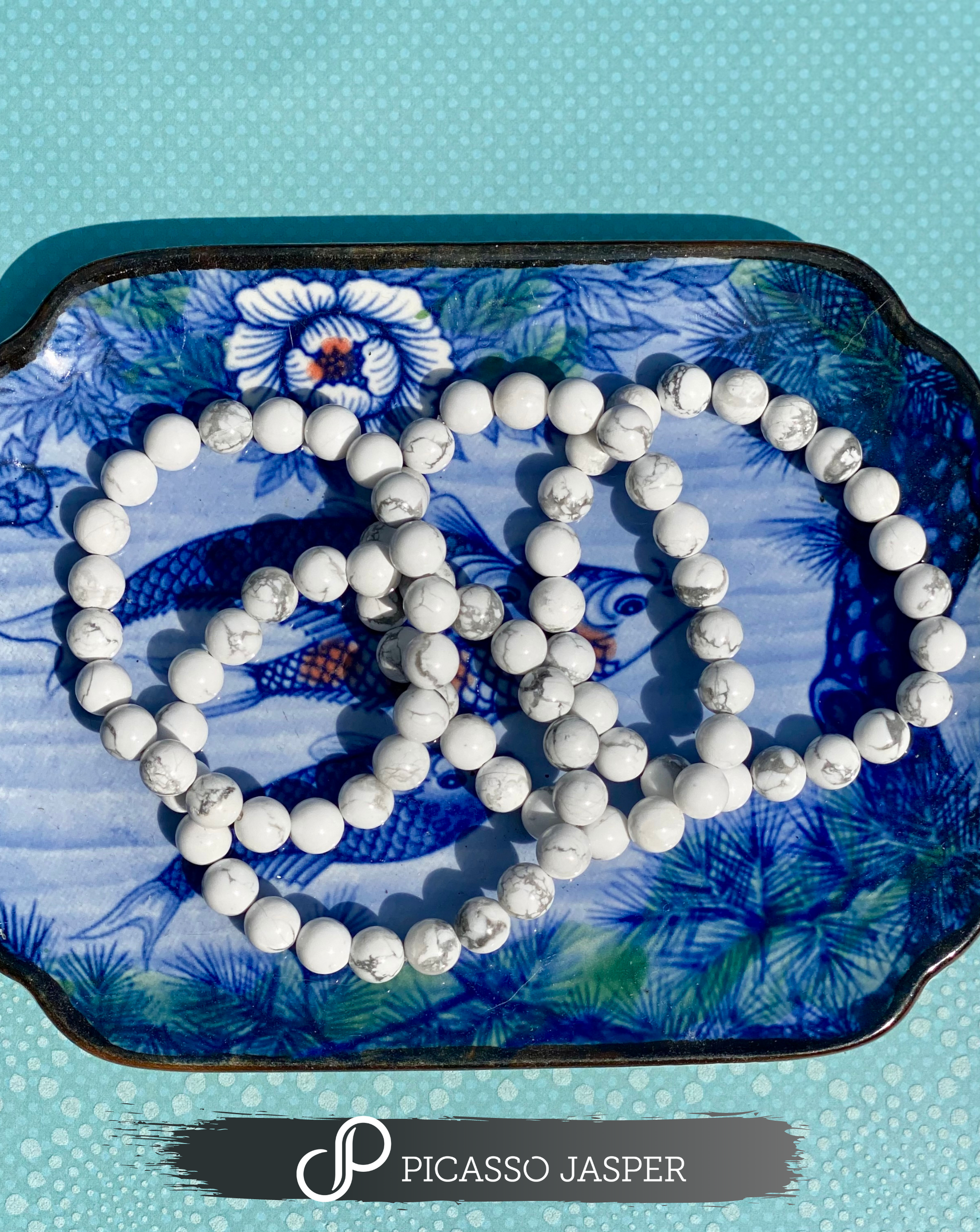 Howlite Bracelet- 6 or 8mm bead: Calm, Patience & Healing