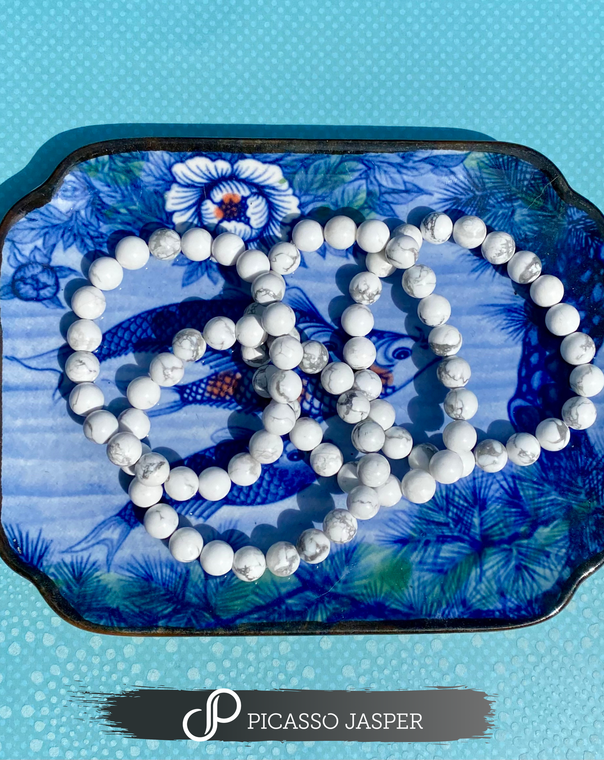 Howlite Bracelet- 6 or 8mm bead: Calm, Patience & Healing