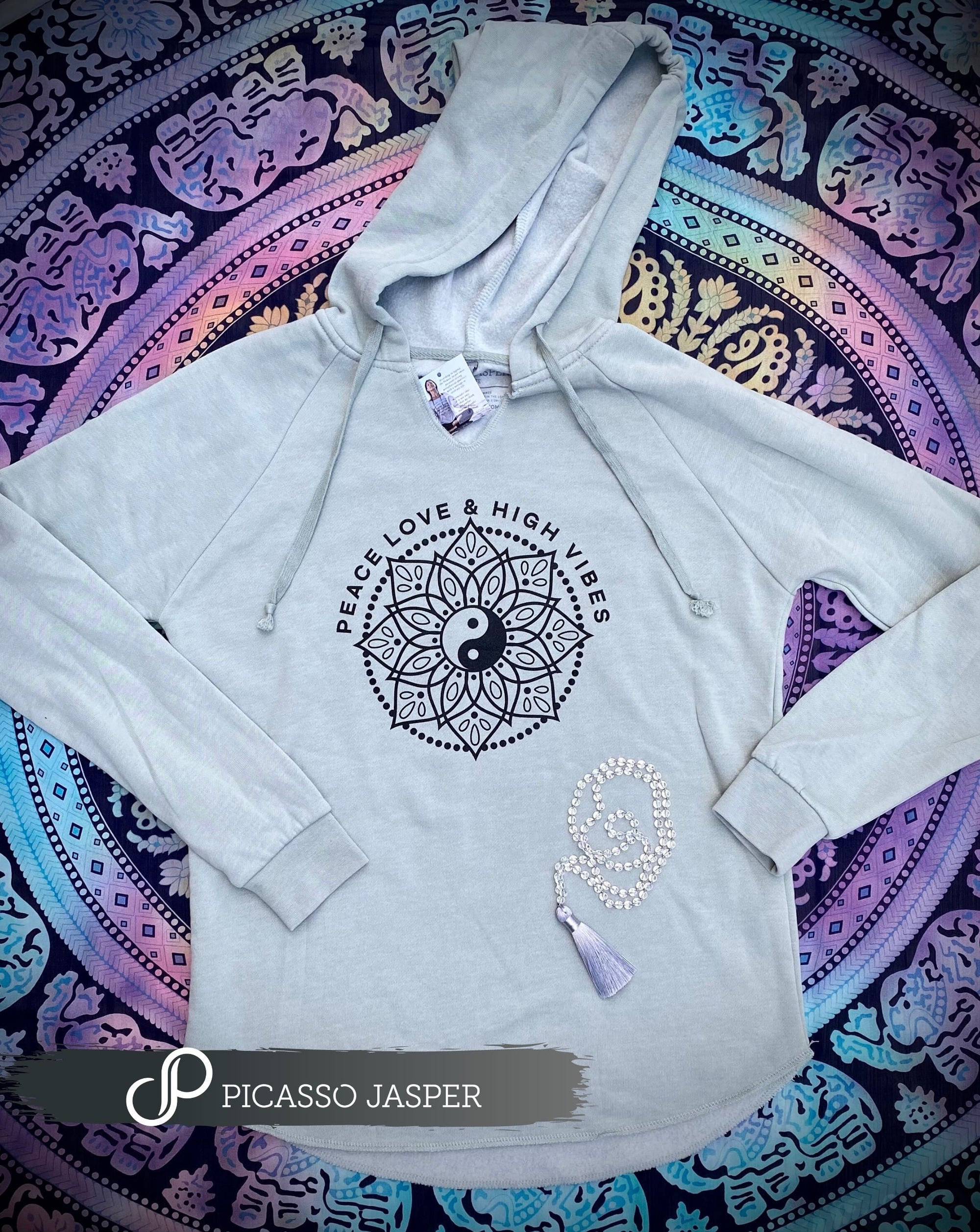 Last Few! Peace Love & High Vibes, Sage Yin Yang Hoodie Fleece