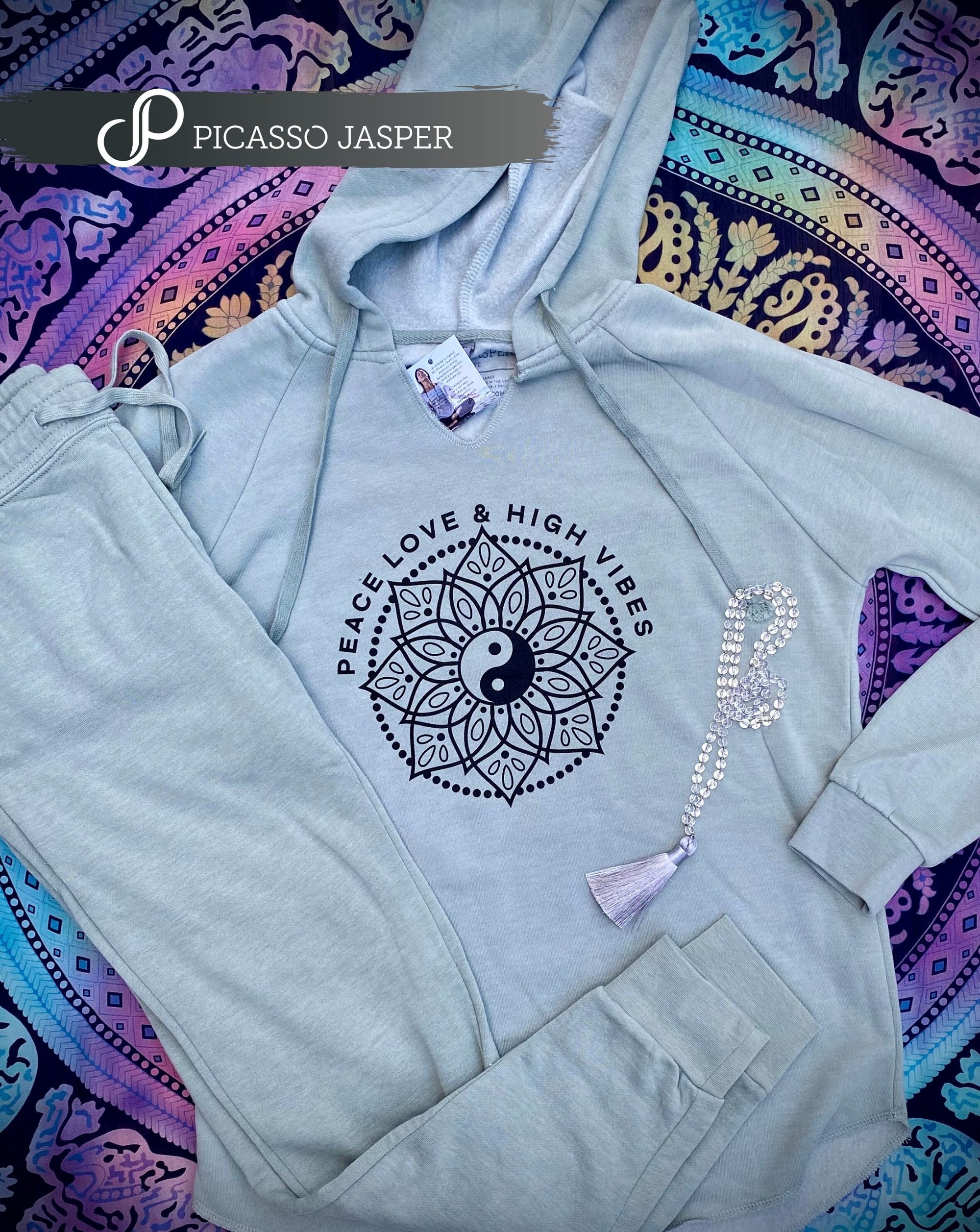 Peace Love & High Vibes Yin Yang Sweatshirt + Jogger +  Crystal, Sweatshirt Bundle!