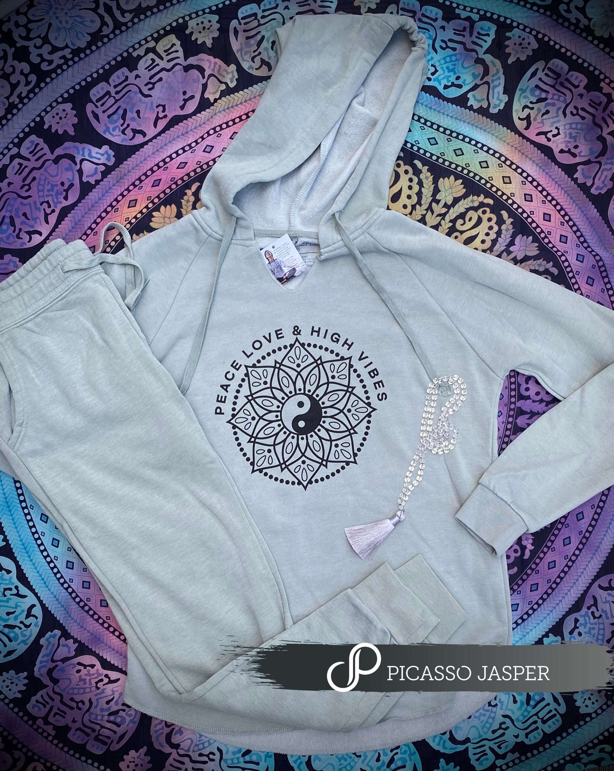 Peace Love & High Vibes Yin Yang Sweatshirt + Jogger +  Crystal, Sweatshirt Bundle!