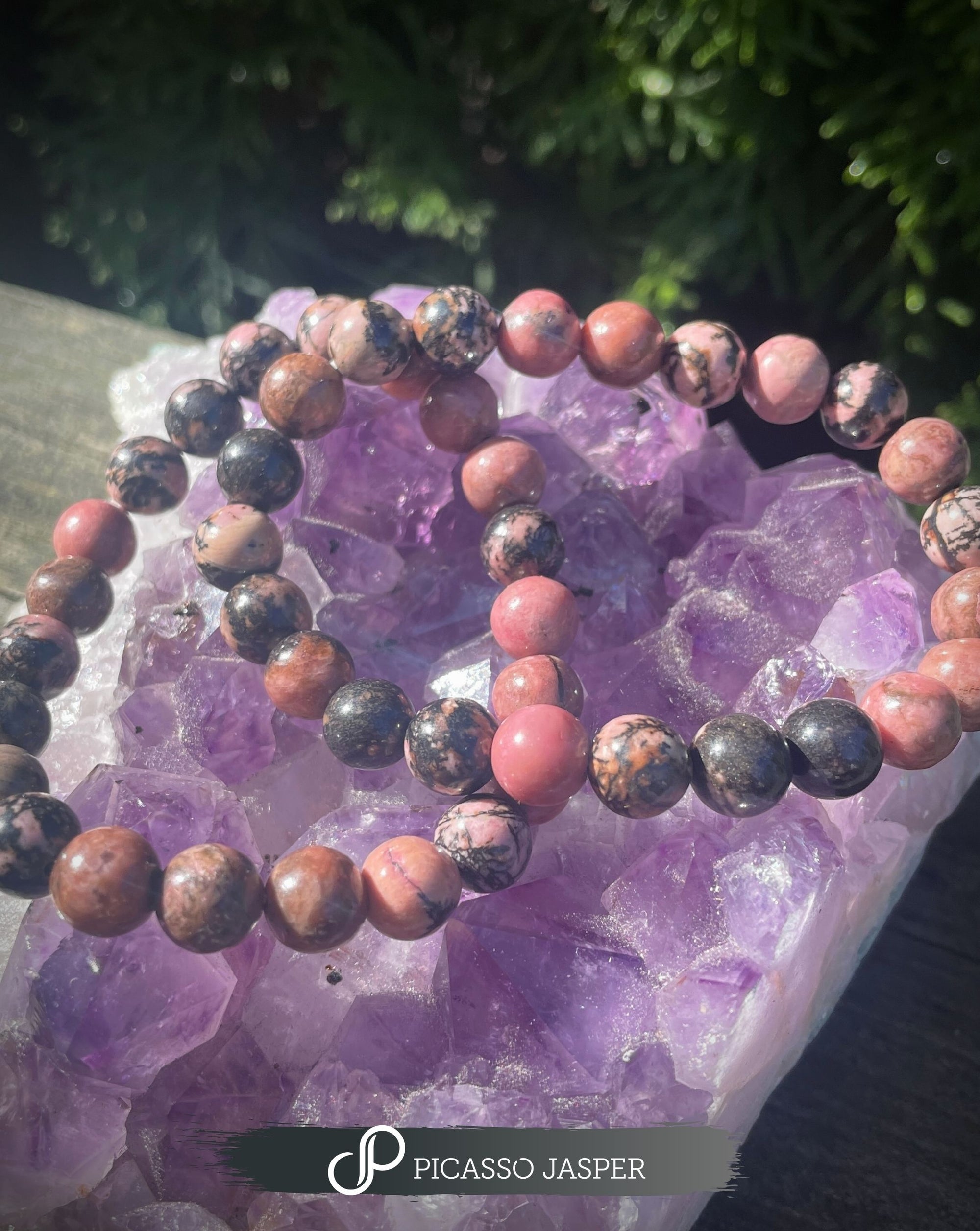 Rhodonite 6 or 8mm crystal bead, Heart Chakra (LOVE) Bracelet