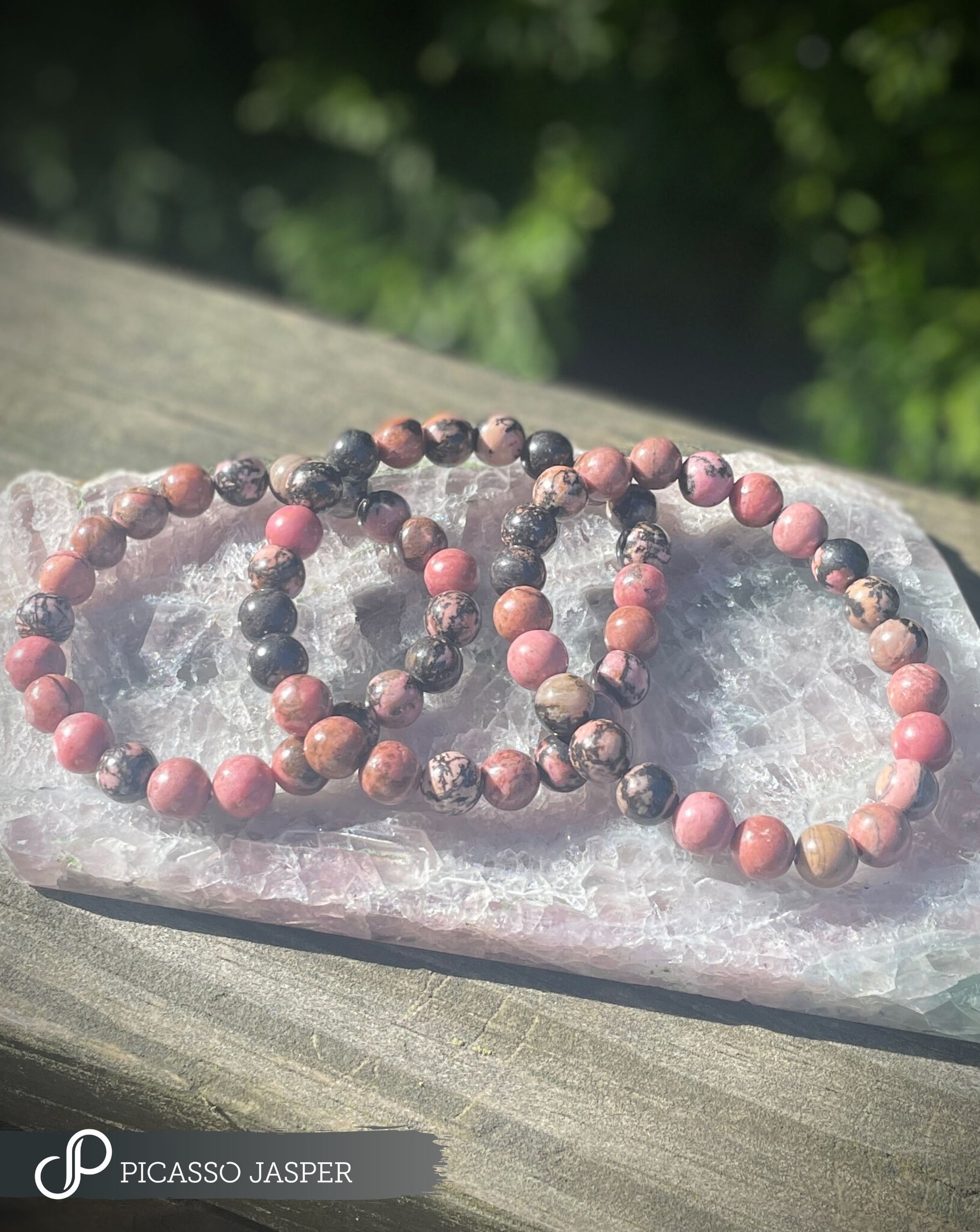 Rhodonite 6 or 8mm crystal bead, Heart Chakra (LOVE) Bracelet