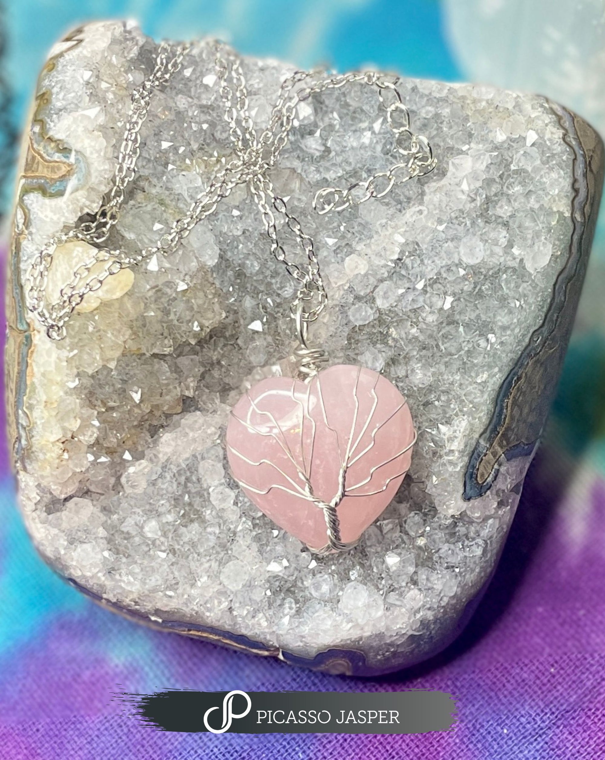 Rose Quartz, Reiki Infused Heart Shaped Pendant + 23" Necklace
