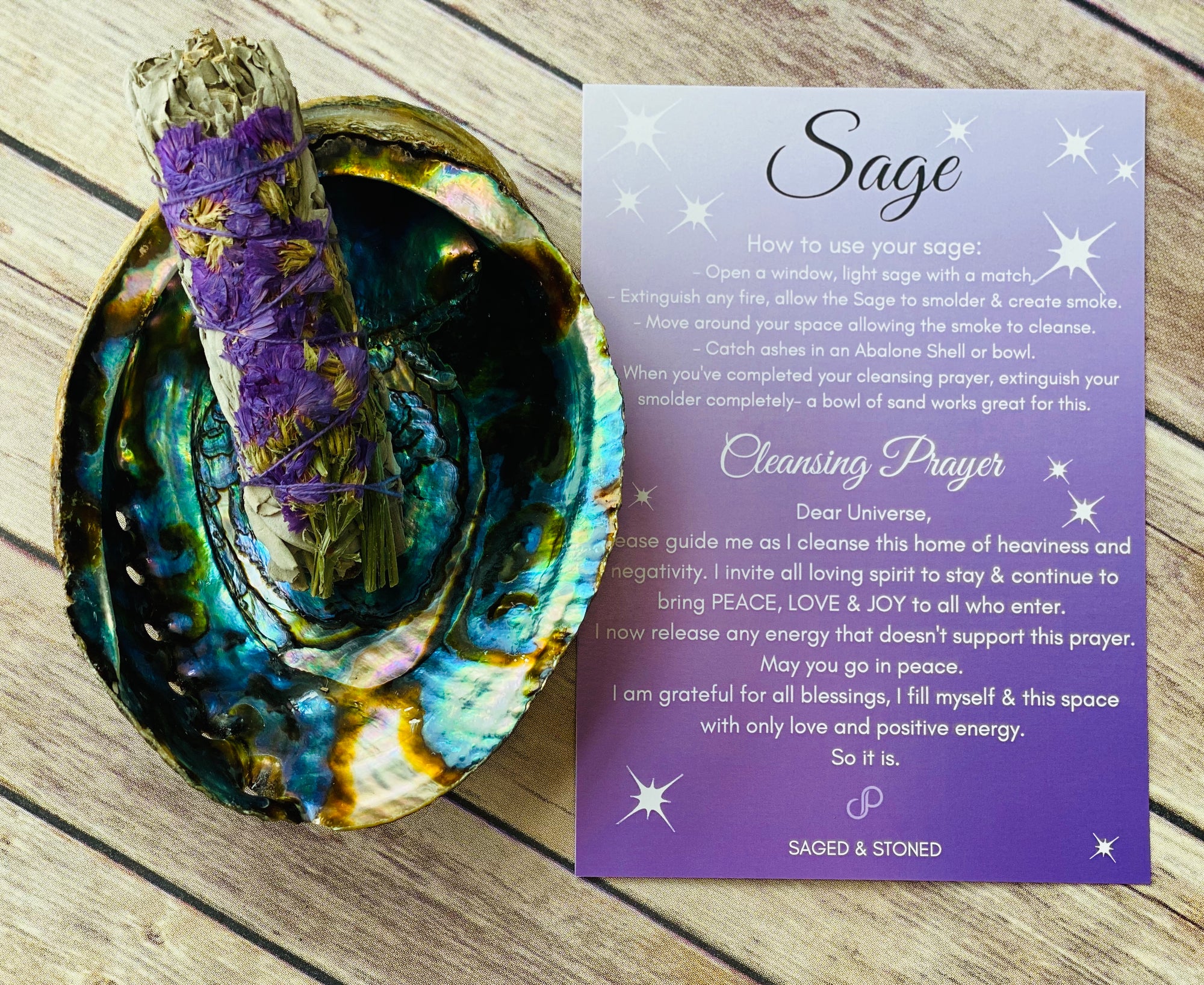 Abalone Shell + Sage Bundle & Prayer Card