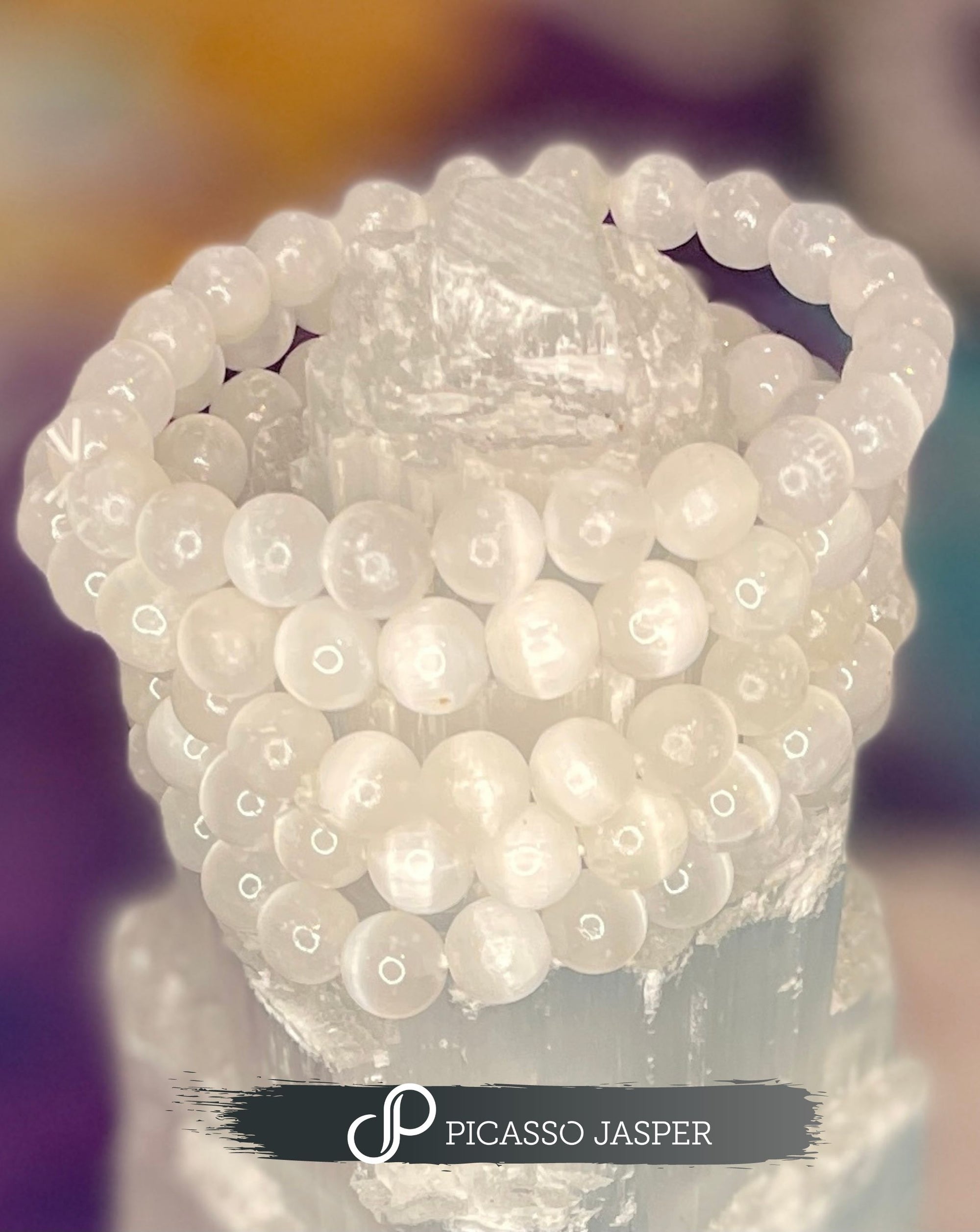 Selenite Bracelet, 6mm or 8mm bead: Liquid Light + Profound Peace
