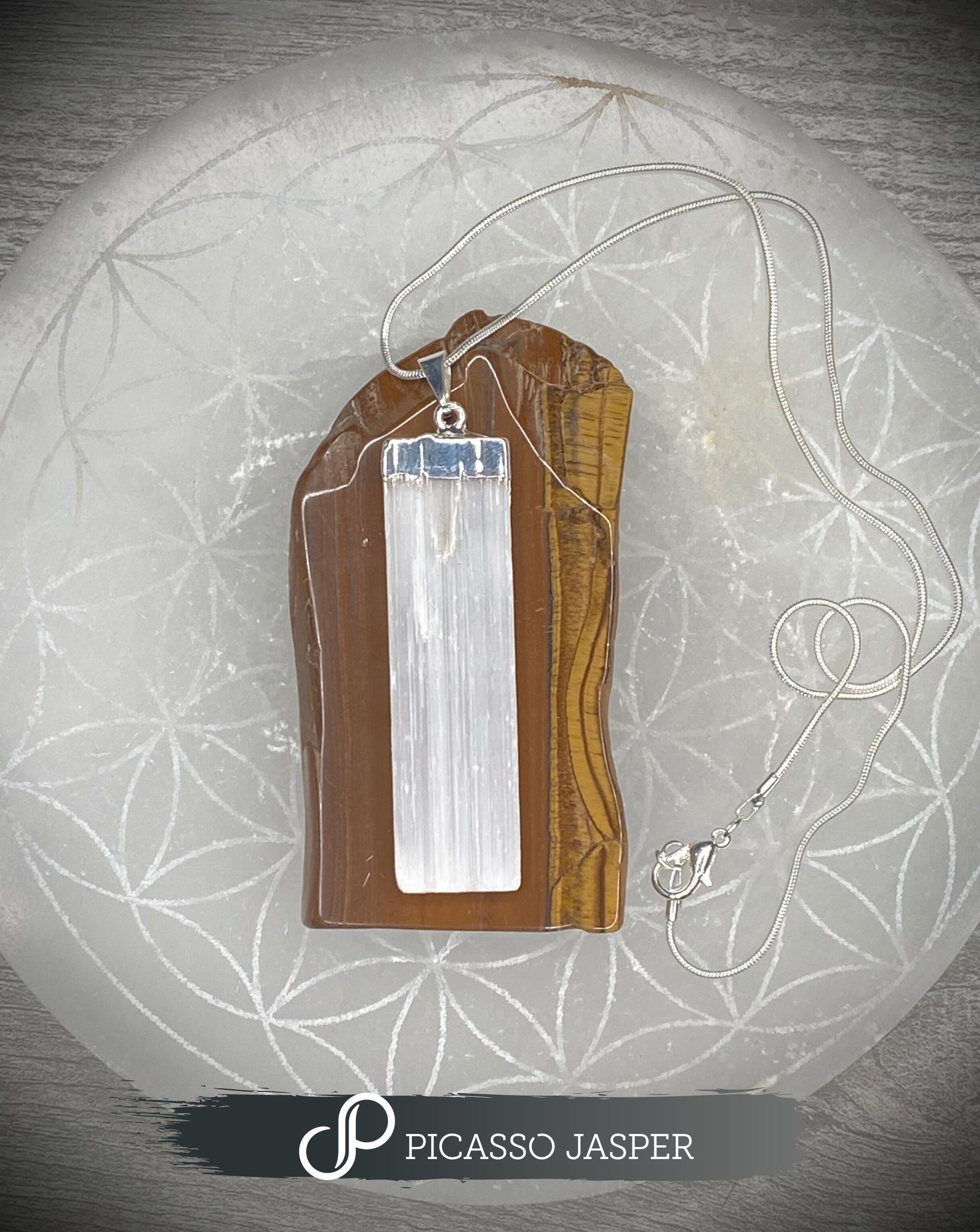 Reiki Infused Selenite Pendant with 18" Necklace