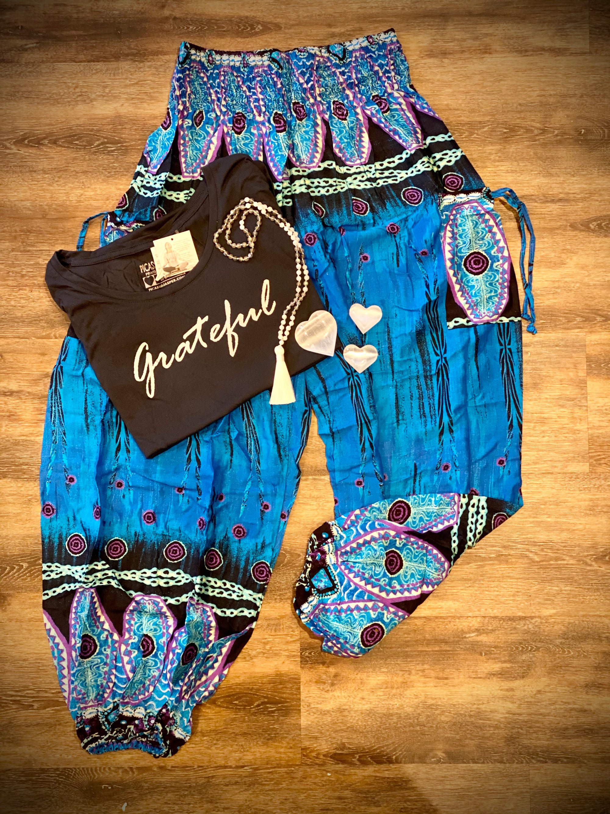 Last few! Grateful Tee + Blue Goddess Pants + Crystal- Bundle!