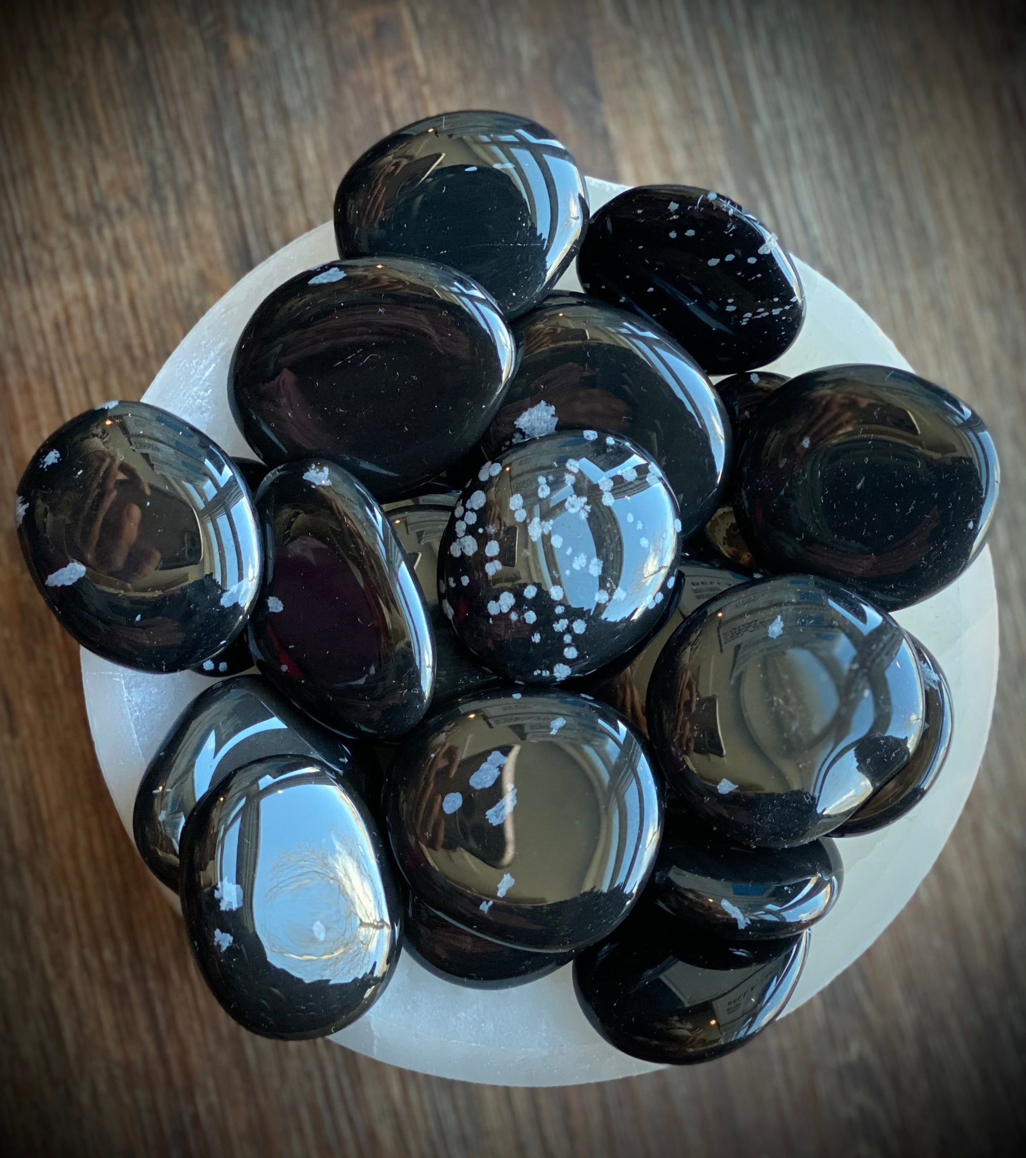 Snow Flake Obsidian Smooth Stone, Grounding + Balance