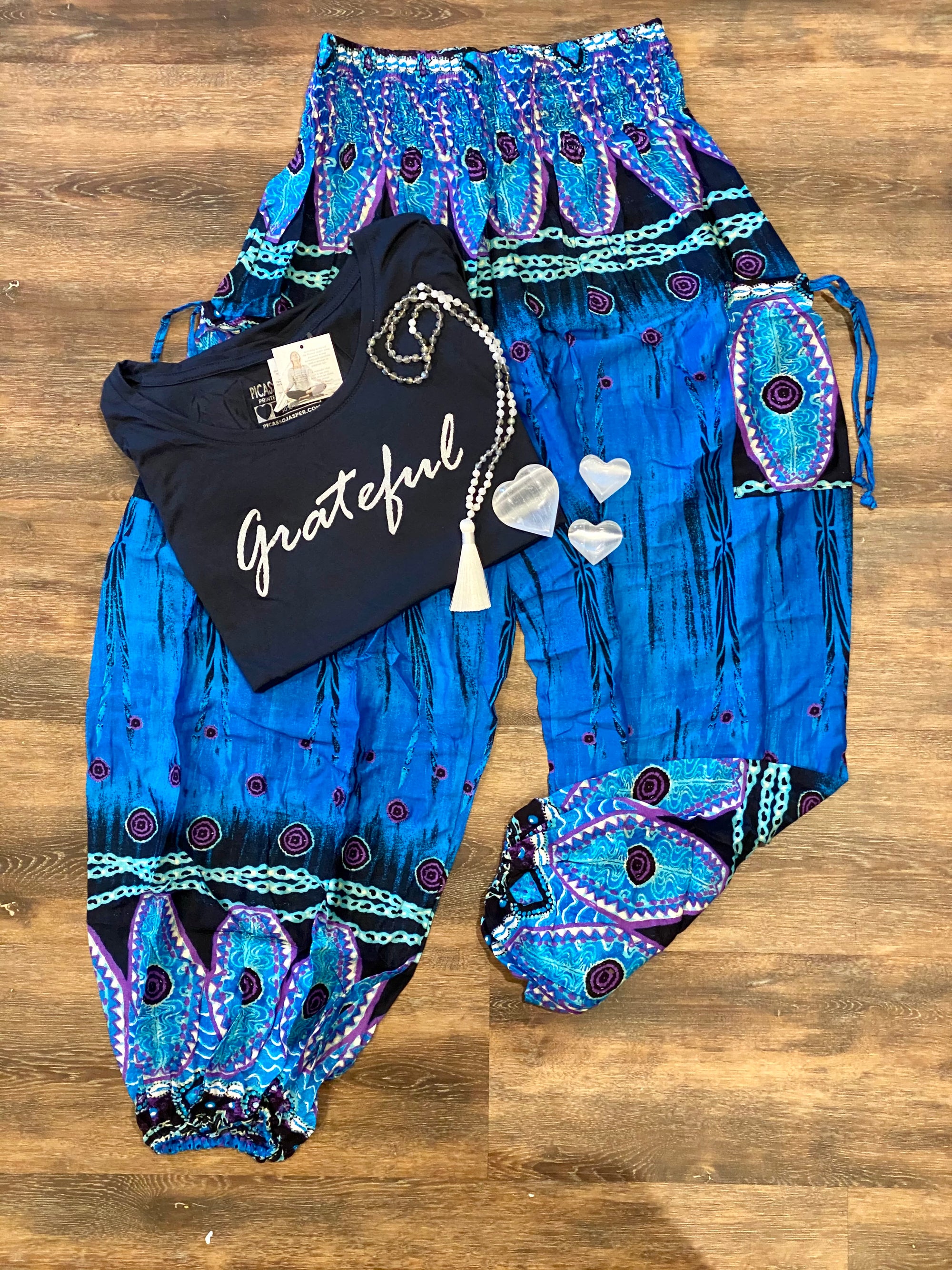 Last few! Grateful Tee + Blue Goddess Pants + Crystal- Bundle!