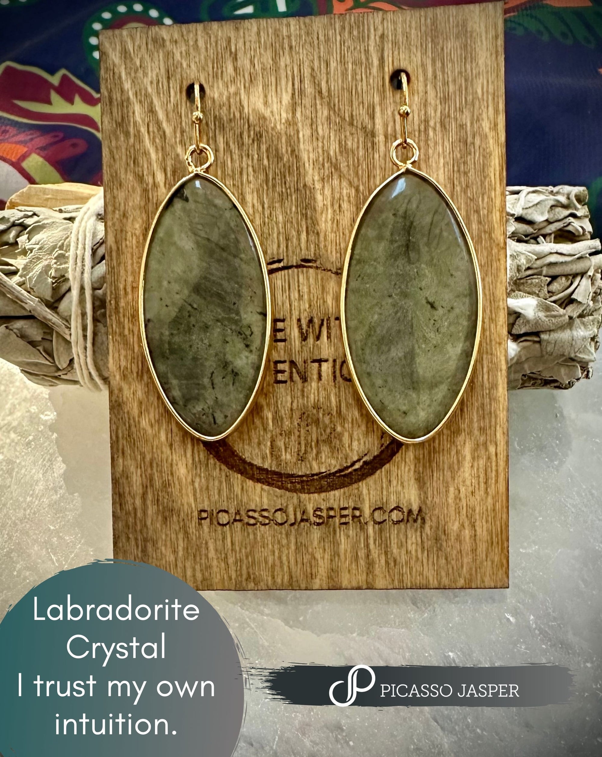 Labradorite Teardrop, Earrings, Reiki Infused