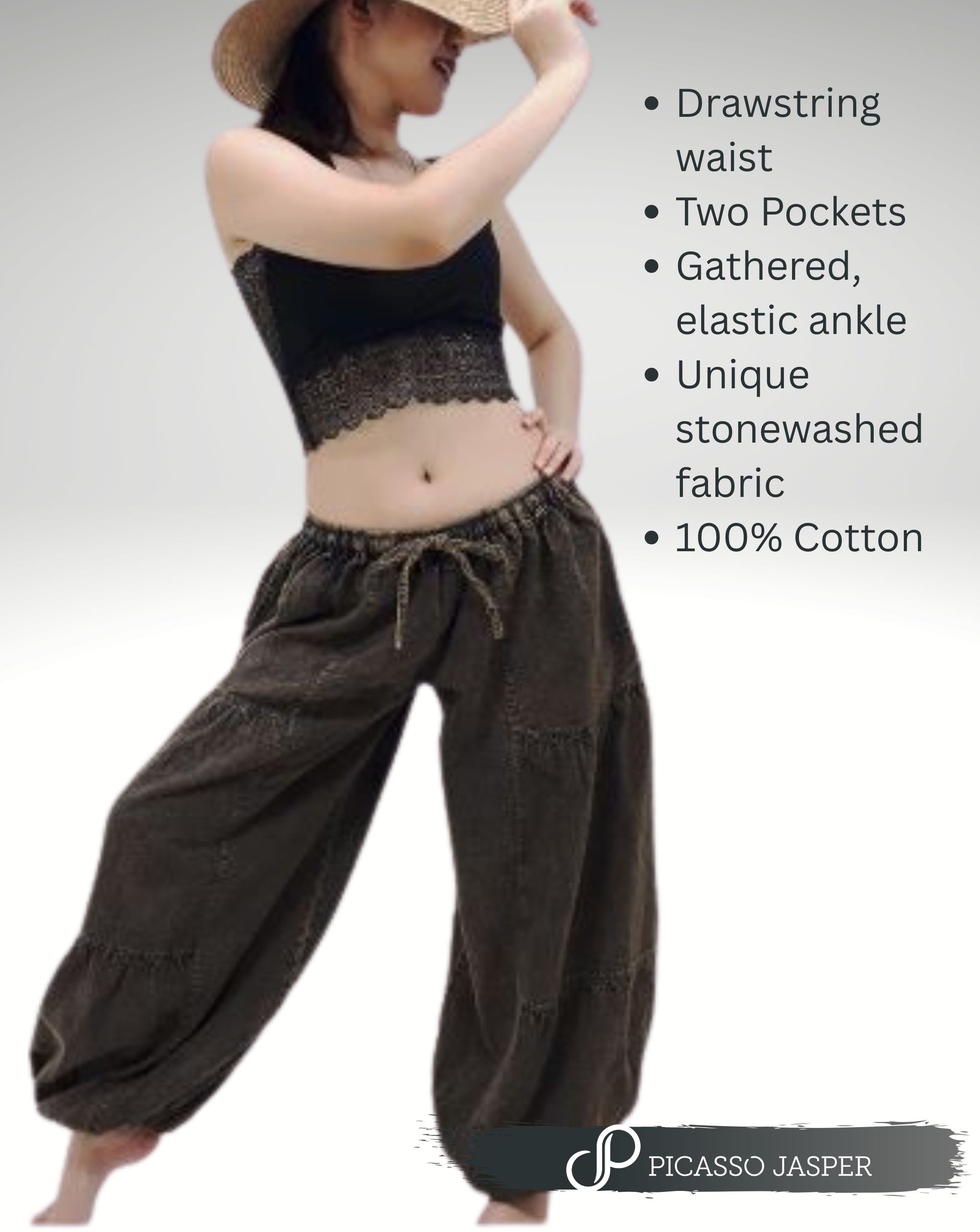 Two Pocket, Drawstring GROUNDED, STONEWASHED Cotton Pant