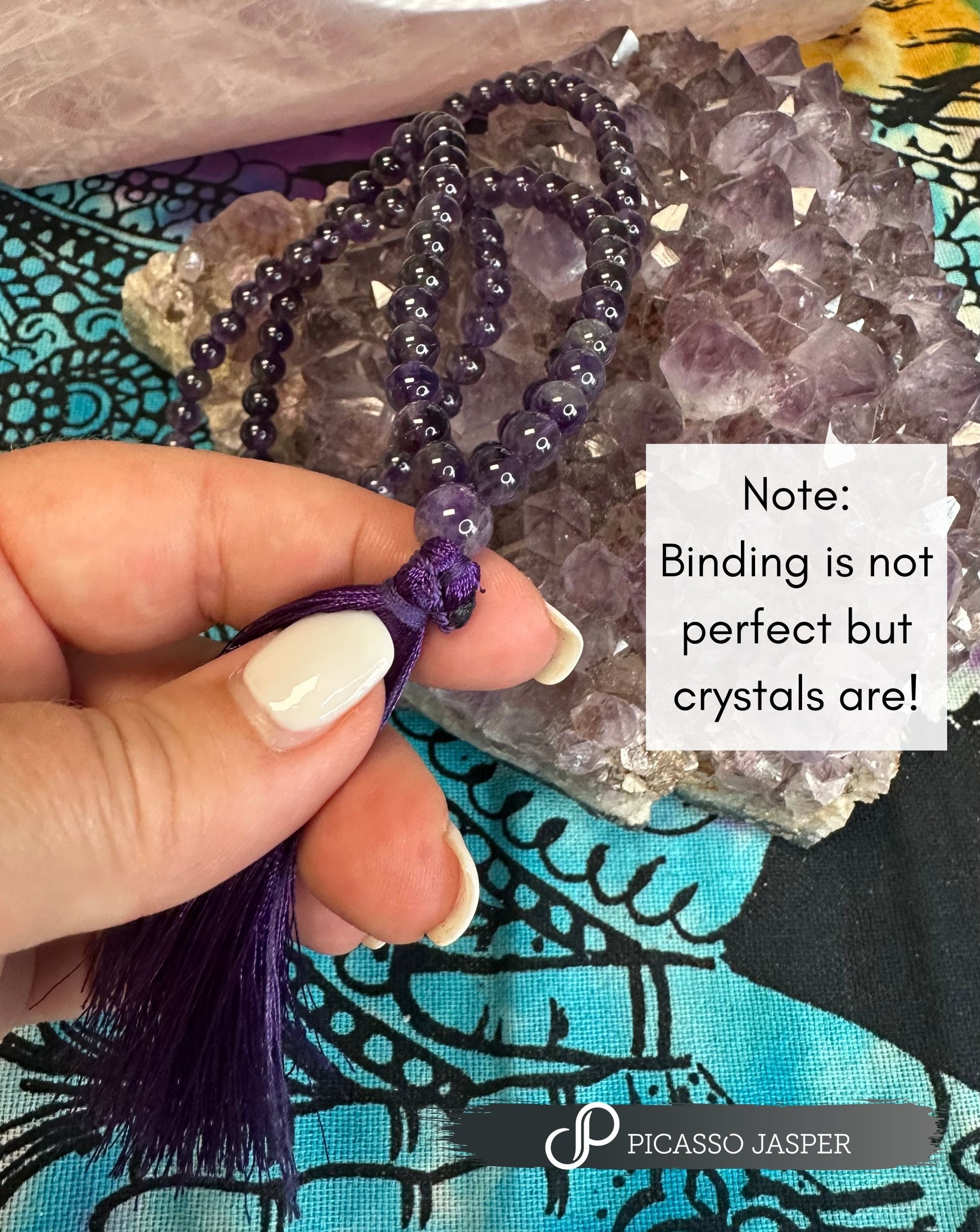 6mm Crystal Mala Necklaces: Rhodonite, Amethyst, Azurite Malachite, Rose Quartz