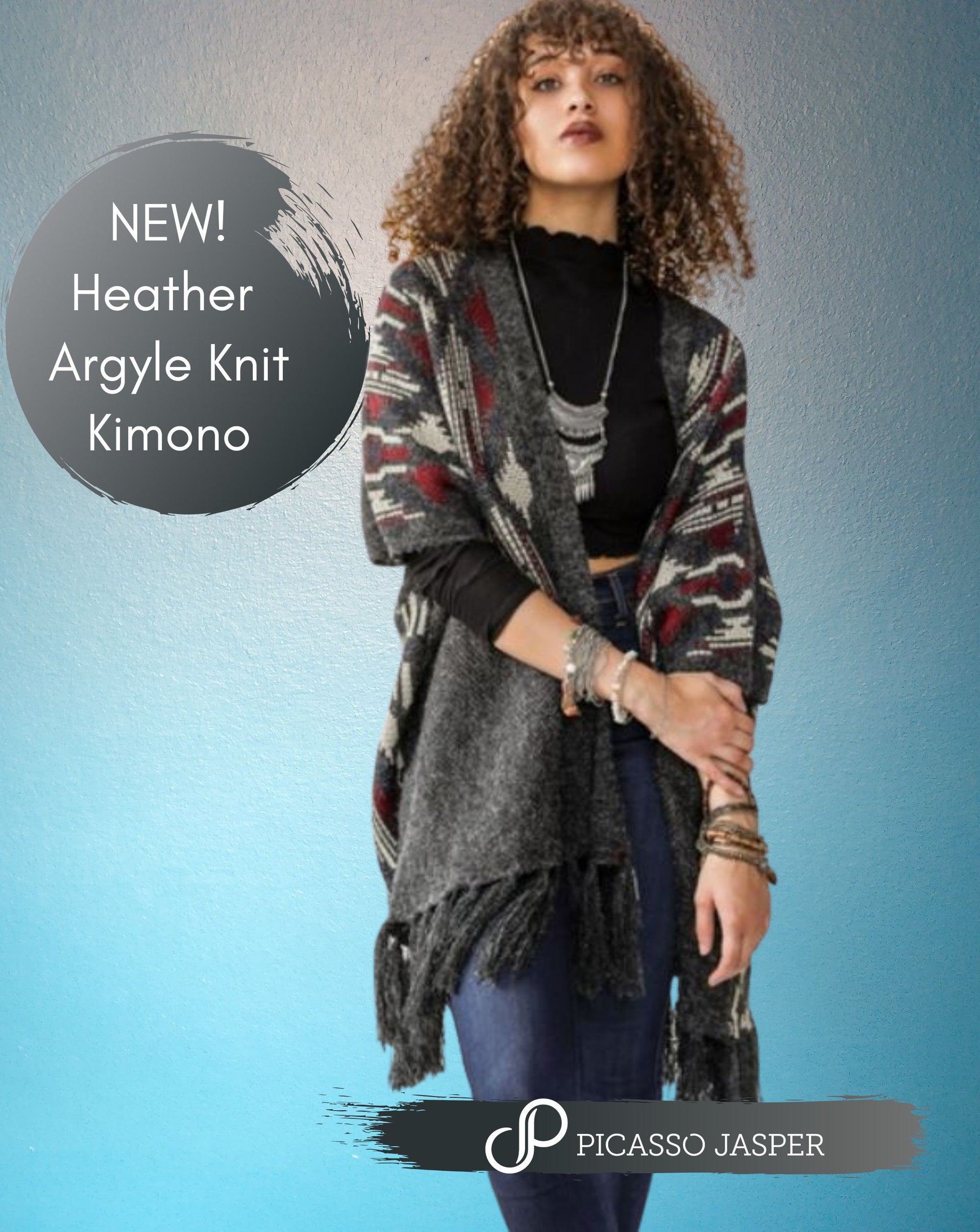 Heather Argyle Knit Ruana, Cozy Kimono