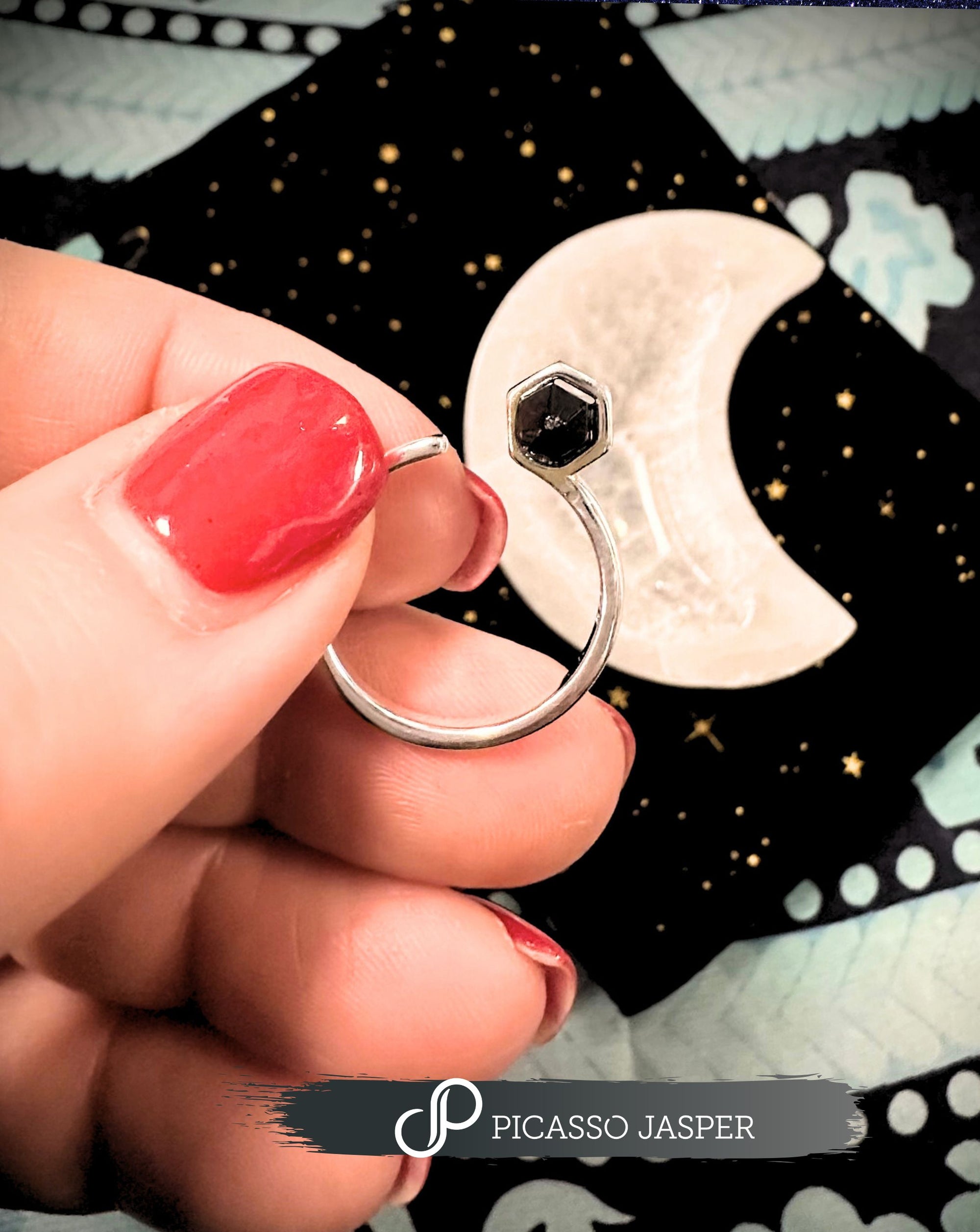 Sterling Silver: Black Onyx, Enso Ring - One size! Protection, Grounding & Strength