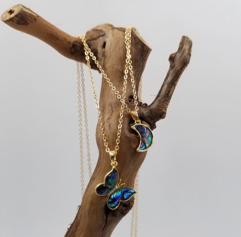Abalone Shell Butterfly or Moon Pendant Necklace- Peace, Compassion & Love